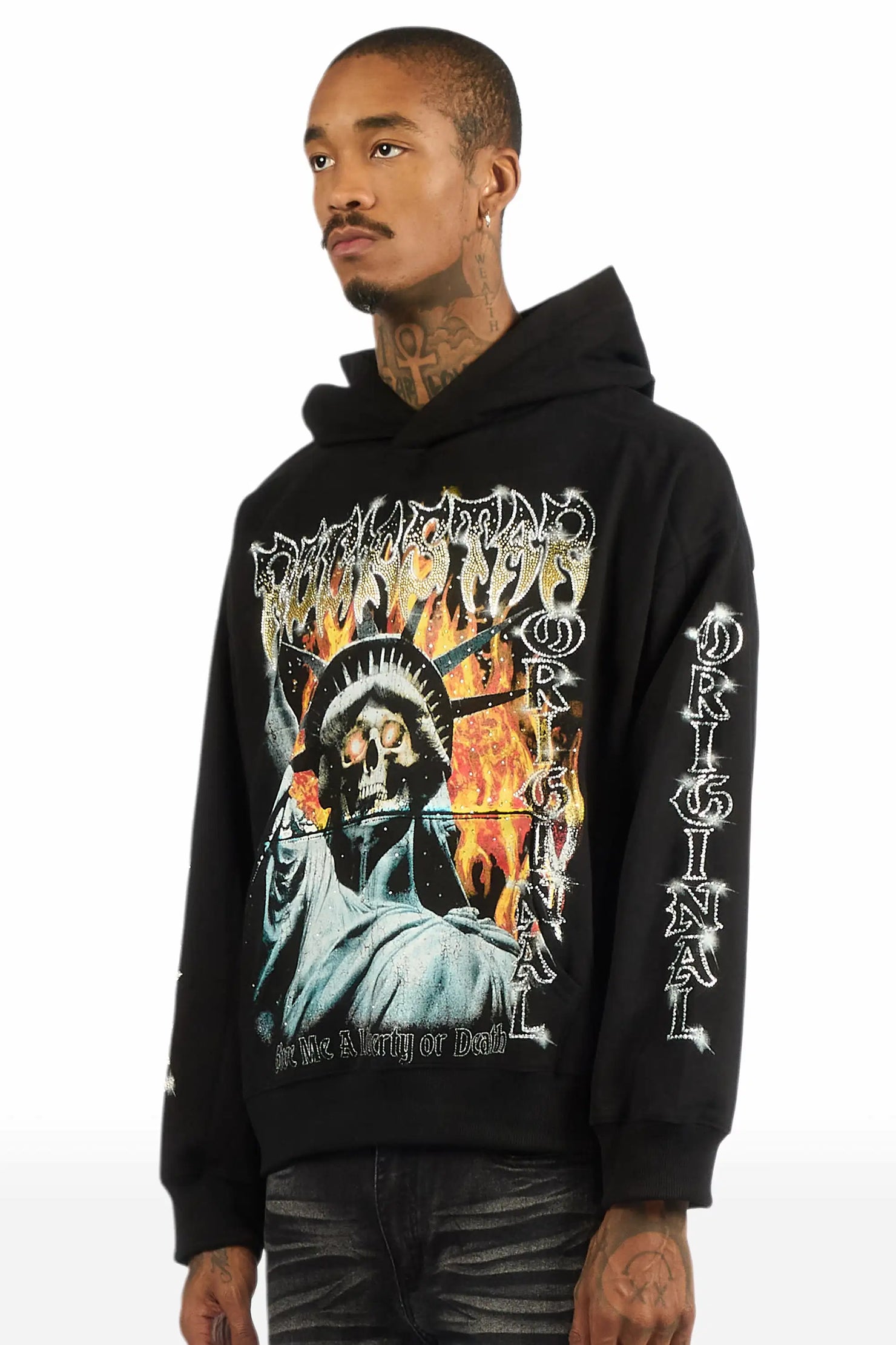 Burza Black Rhinestone Oversized Hoodie