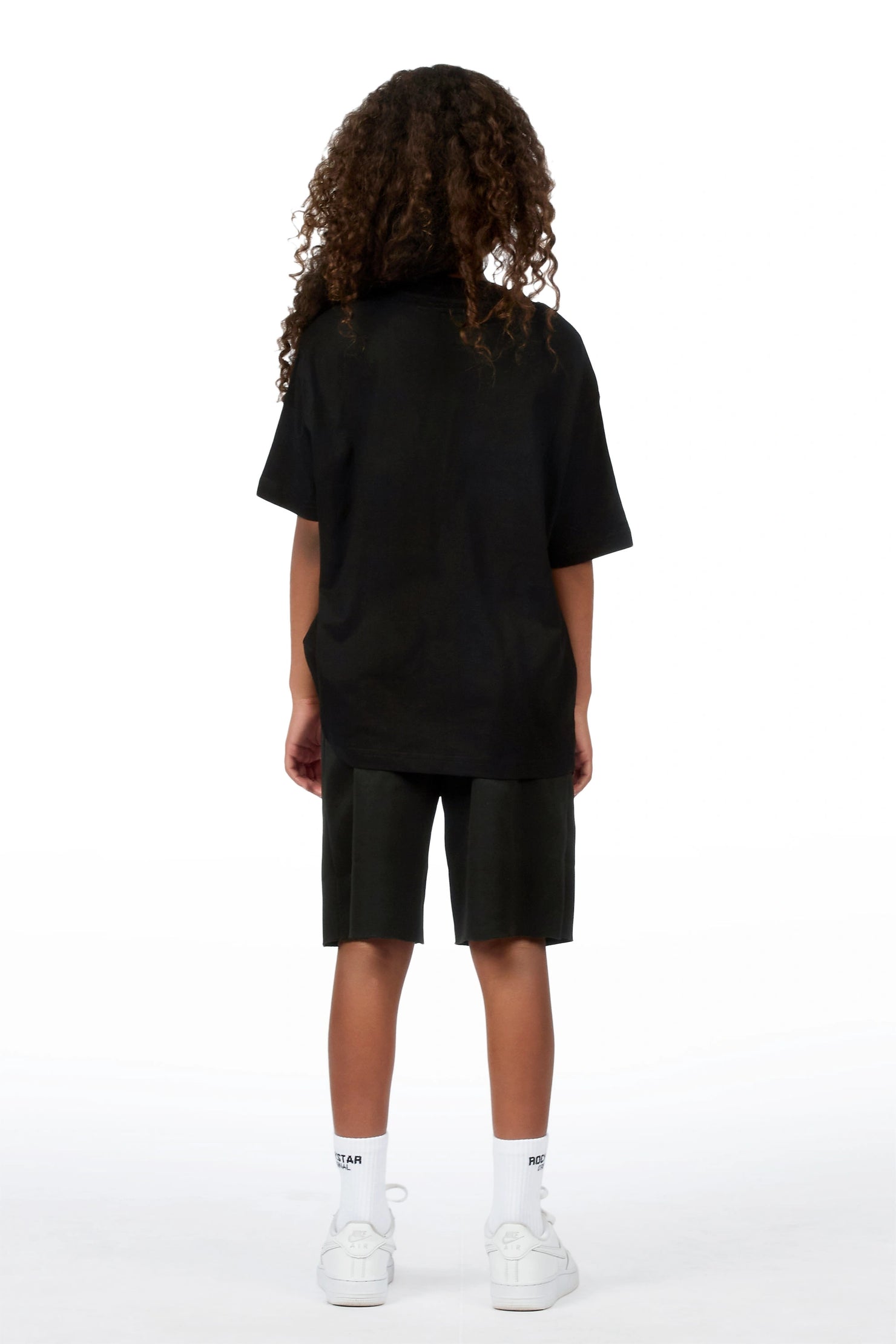 Girls Tarie Black Oversized T-Shirt Short Set