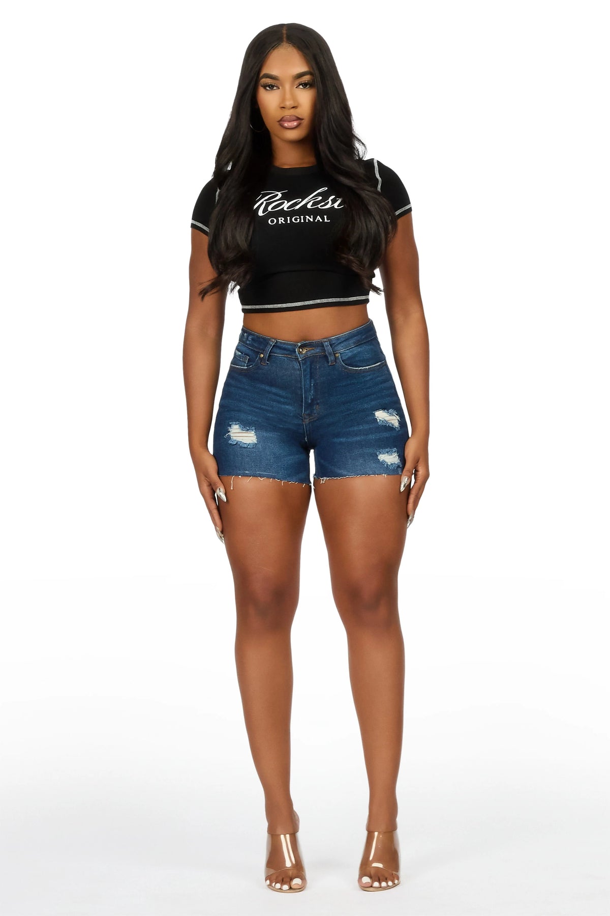 Shawntae Dark Wash Distressed Denim Short