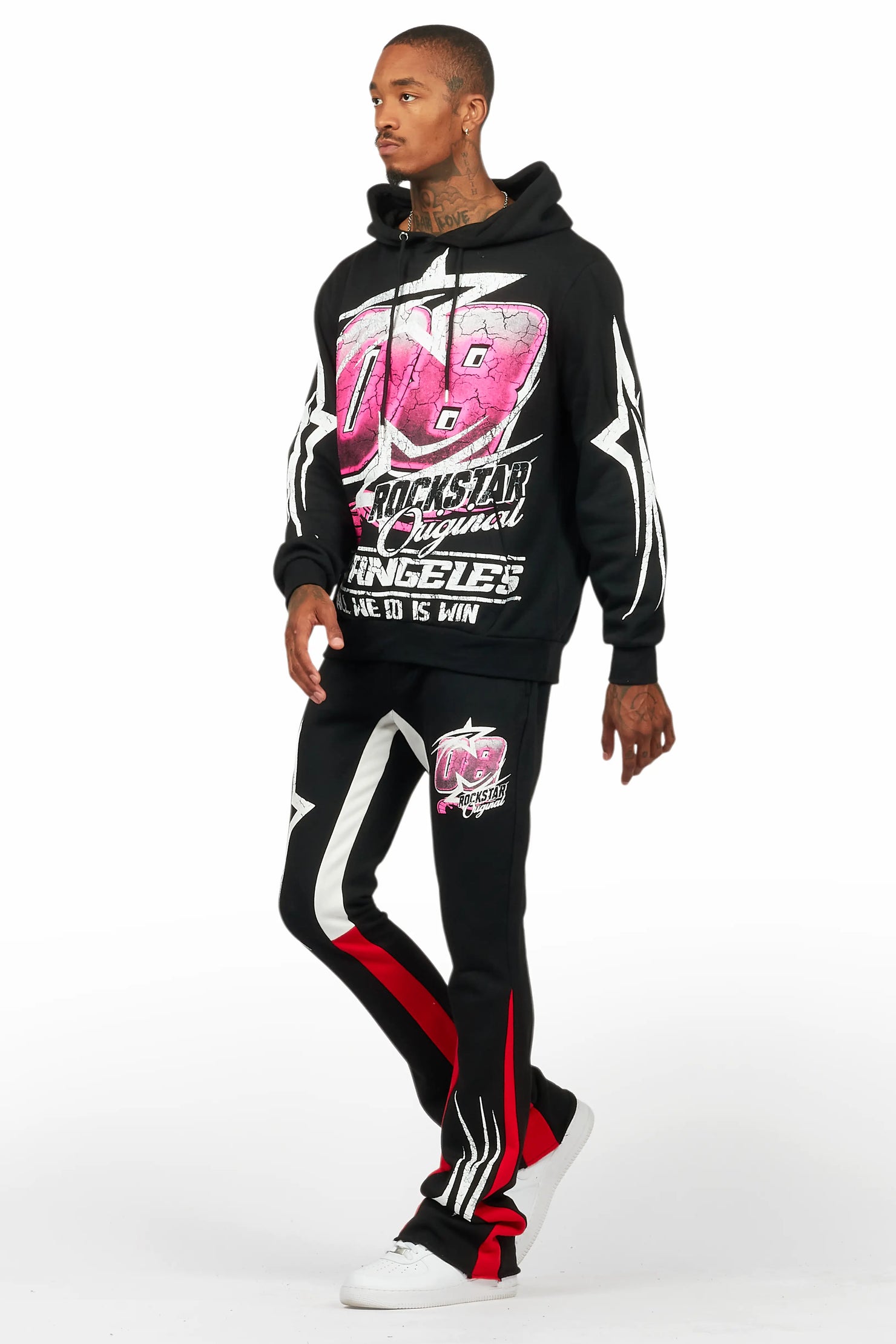 Kastell Black Hoodie/Stacked Flare Track Pant Set