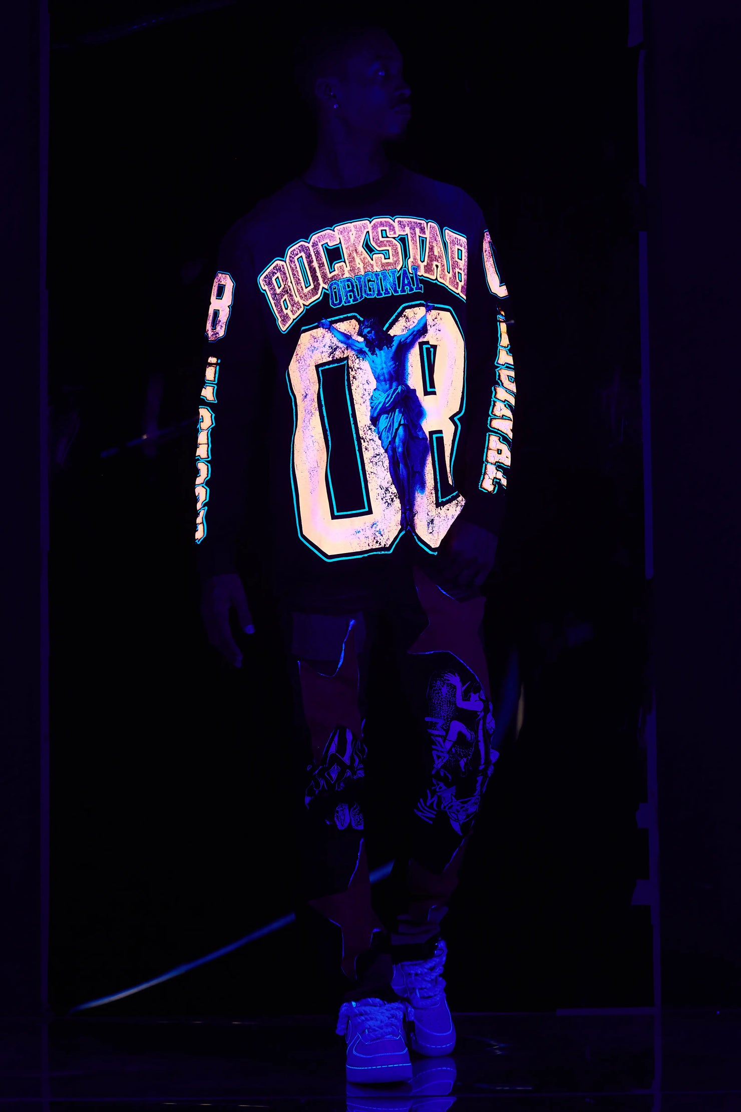 Fields Black/Orange Double Layer Long Sleeve Graphic T-Shirt