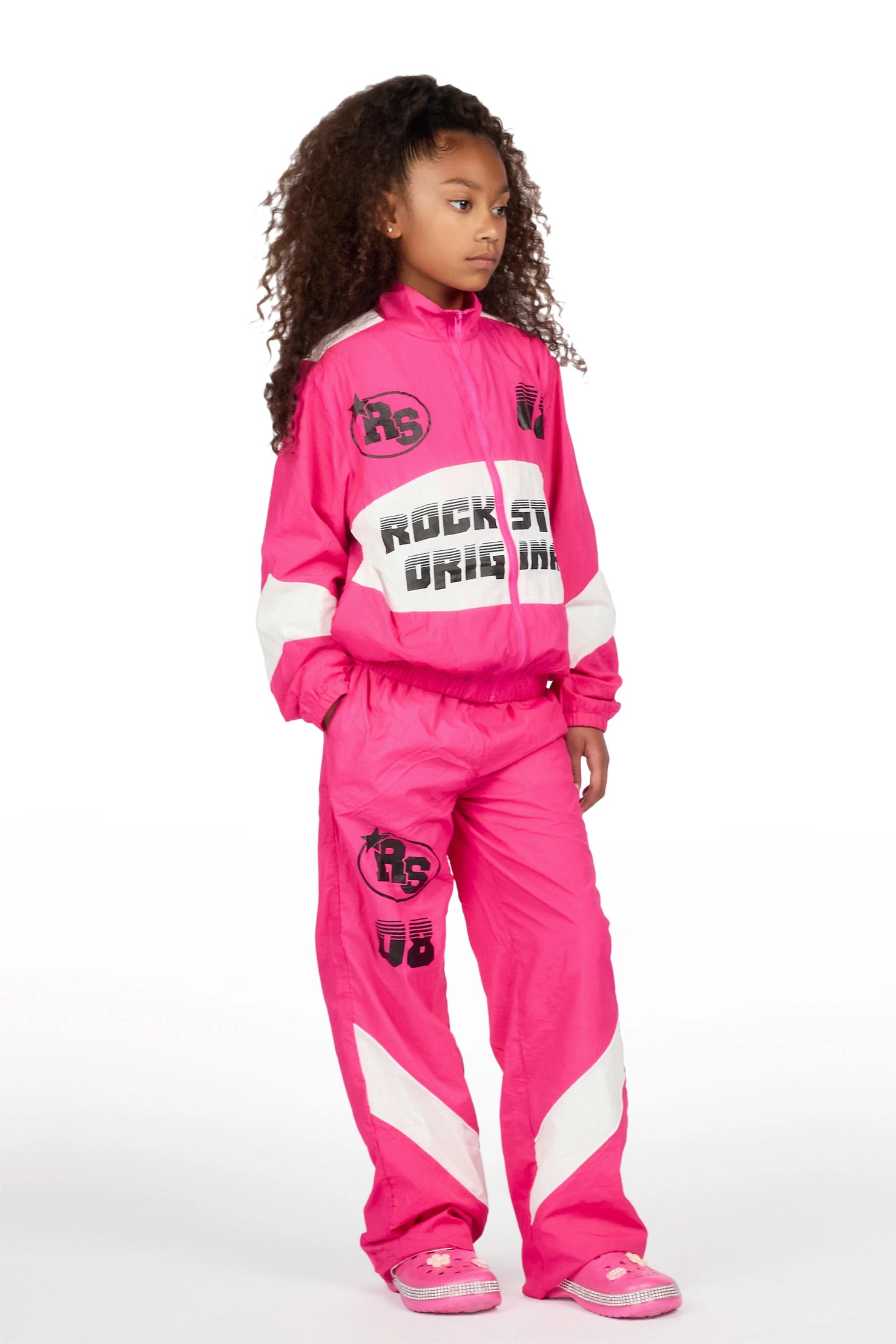 Girls Wayra Fuchsia/White Windbreaker Jacket Track Set