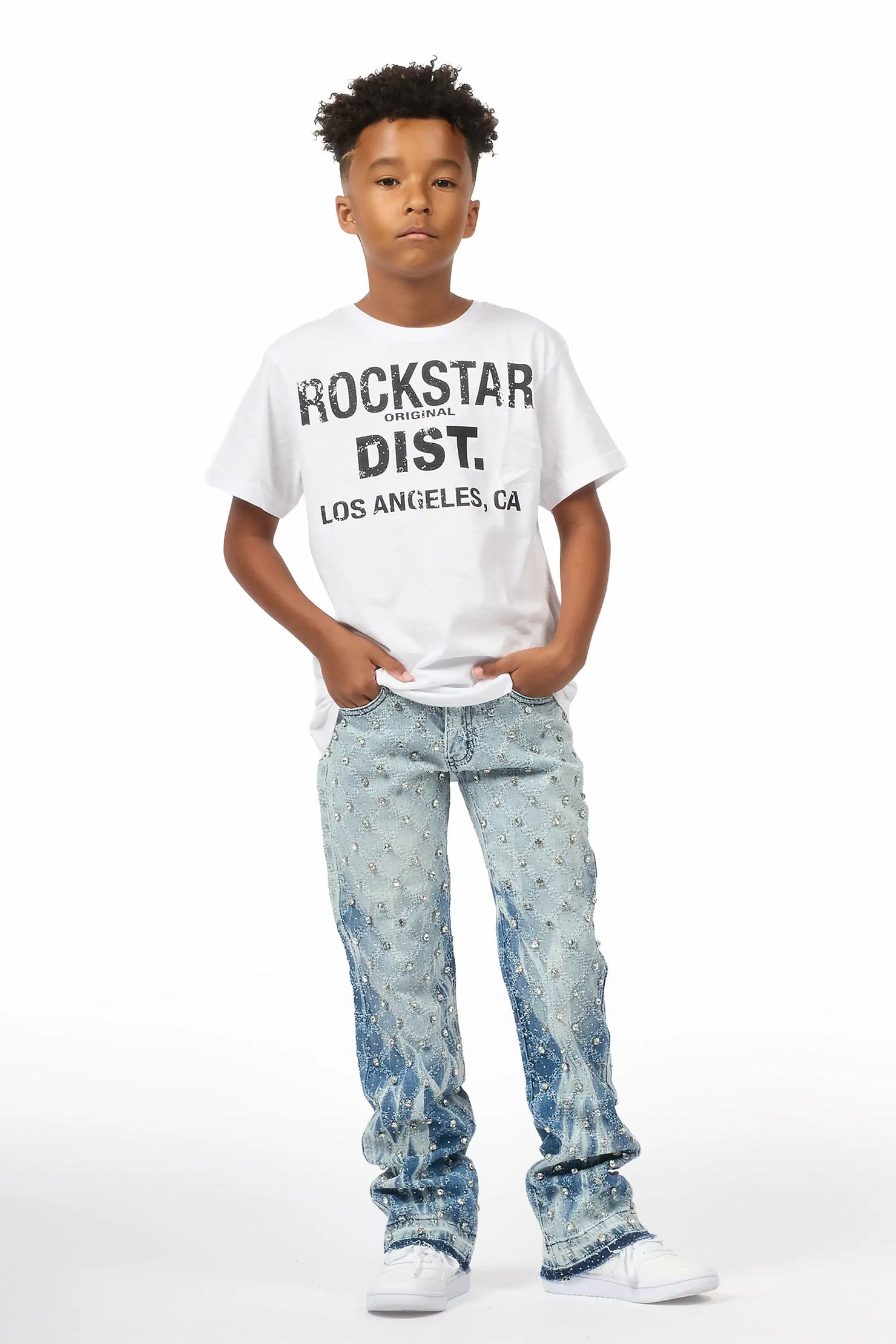 Boys Glit Blue Rhinestone Stacked Flare Jean