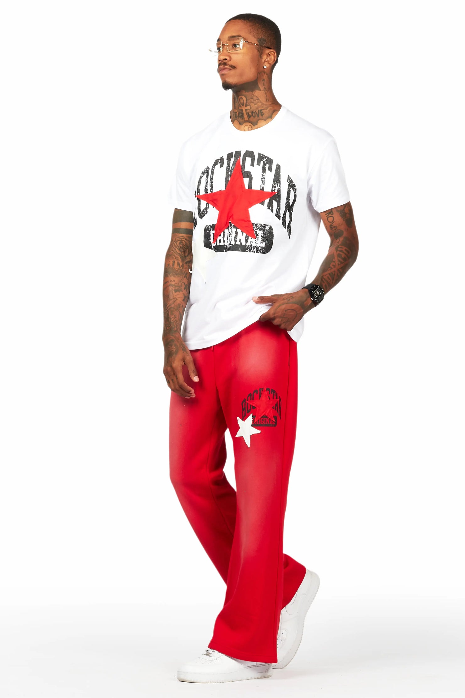 Mallor White/Red T-Shirt/Stacked Track Set