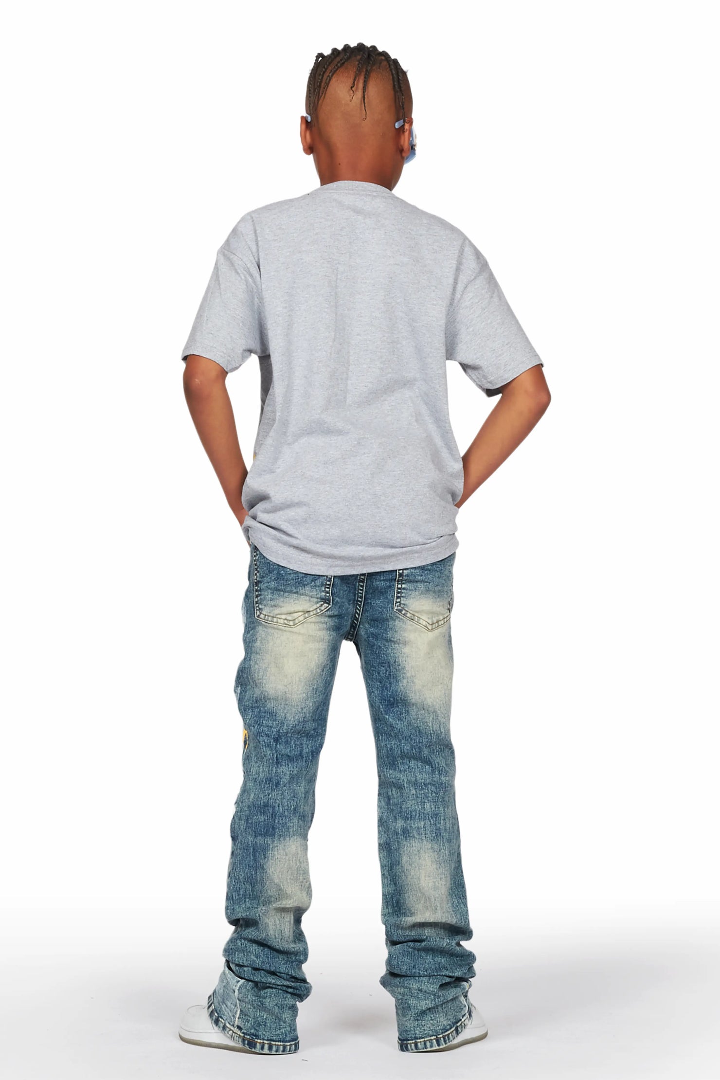 Boys Nadir Grey T-Shirt/Stacked Flare Jean Set