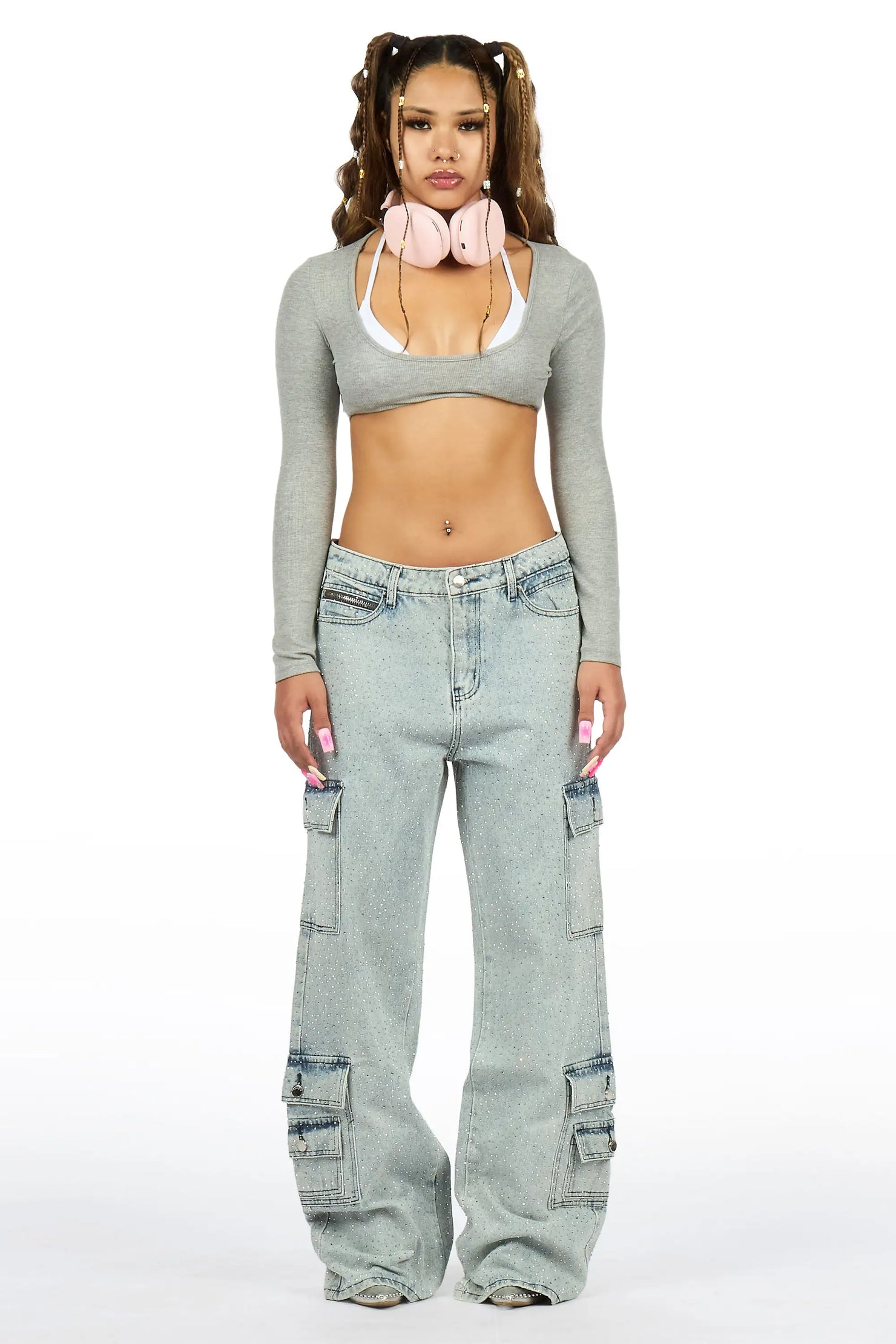 Dominika Light Wash Rhinestone Baggy Fit Jean