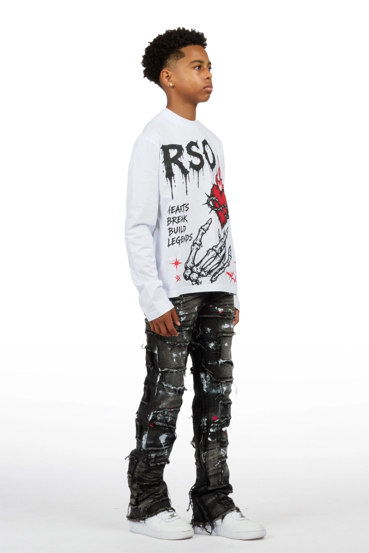 Boys Hercules White/Black Long Sleeve T-Shirt Stacked Painter Jean Set