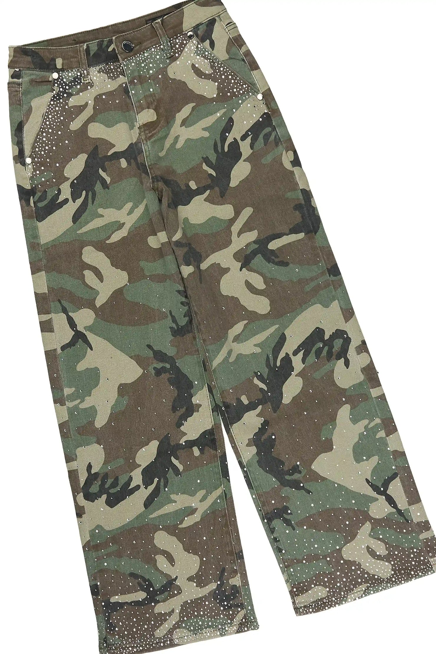 Boys Xyler Green Camo Rhinestone Button Down Shirt/Relaxed Jean Set