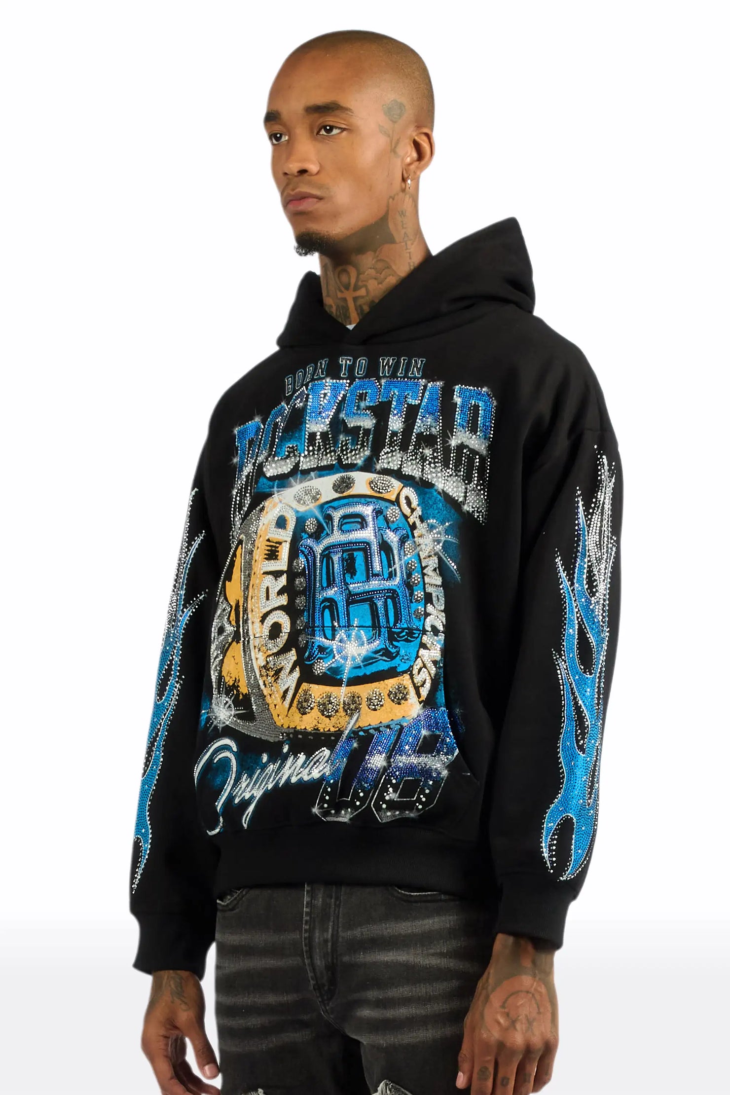 Glans Black Rhinestone Oversized Hoodie