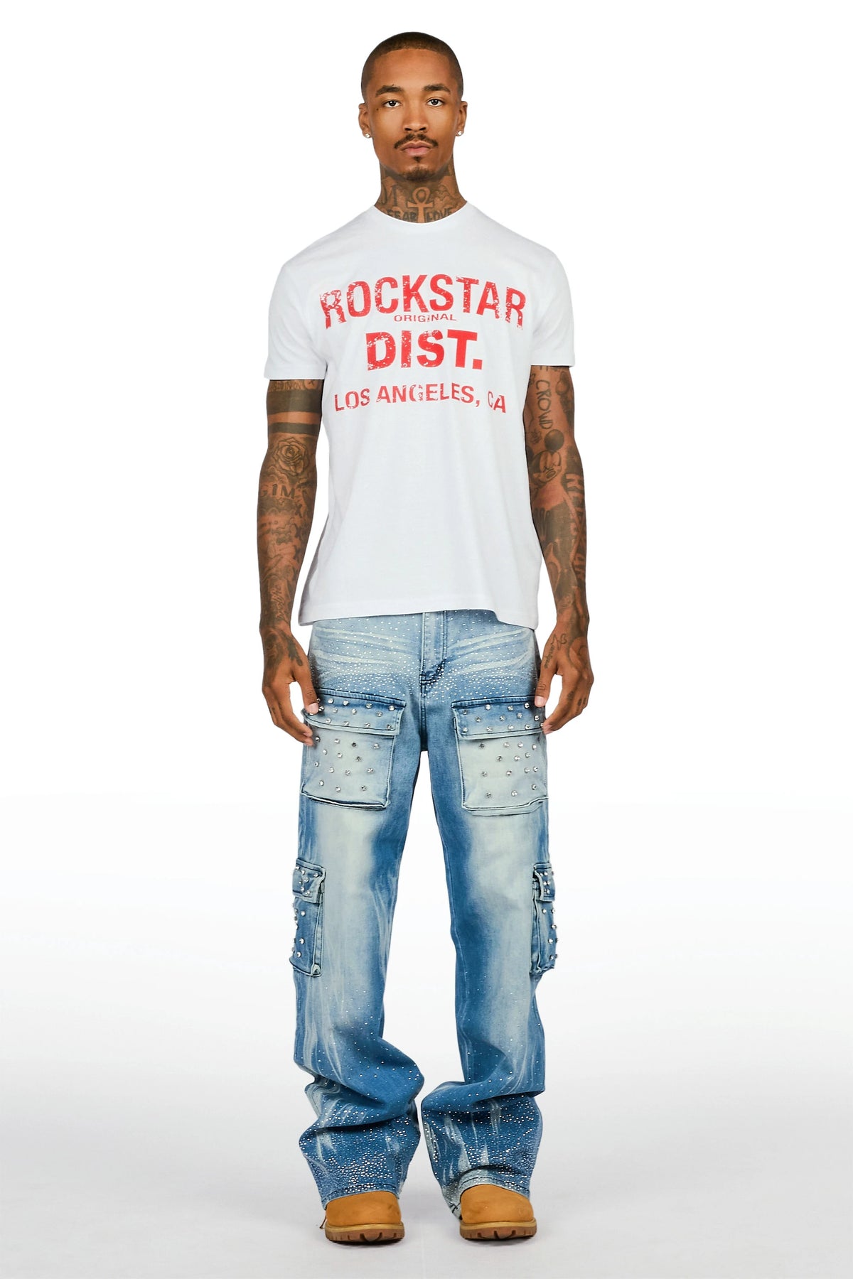 Arman Medium Blue Rhinestones Baggy Fit Jeans
