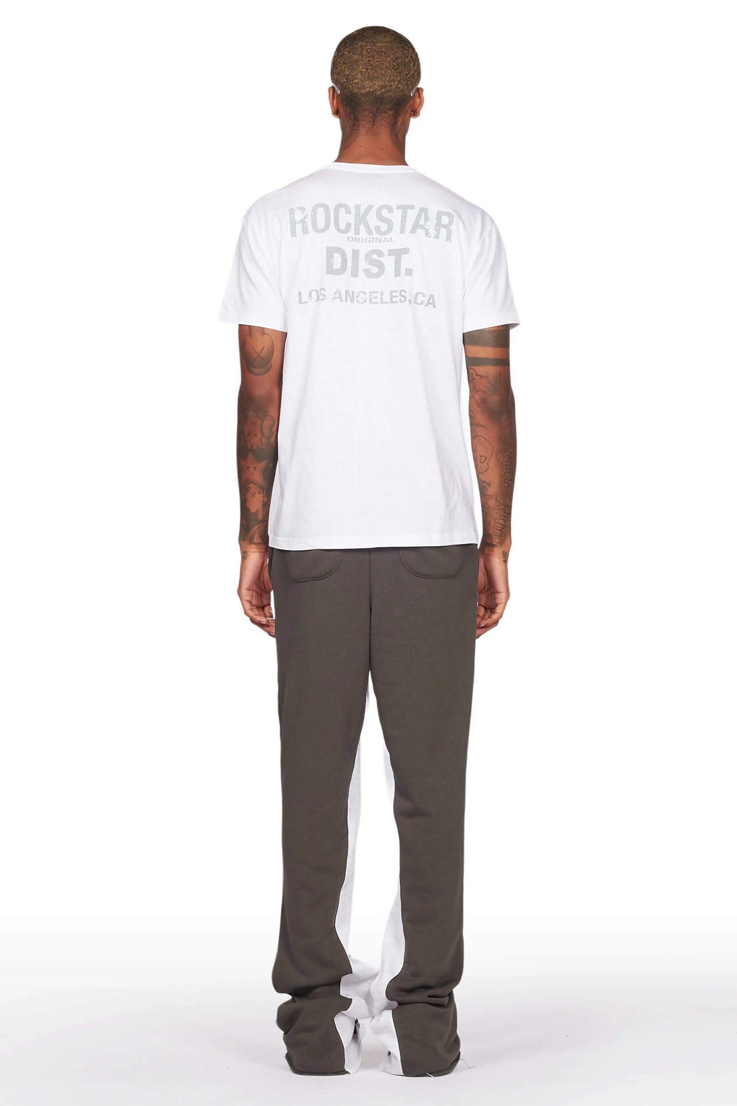 Acotas Olive Patchwork Stacked Baggy Flare Pants