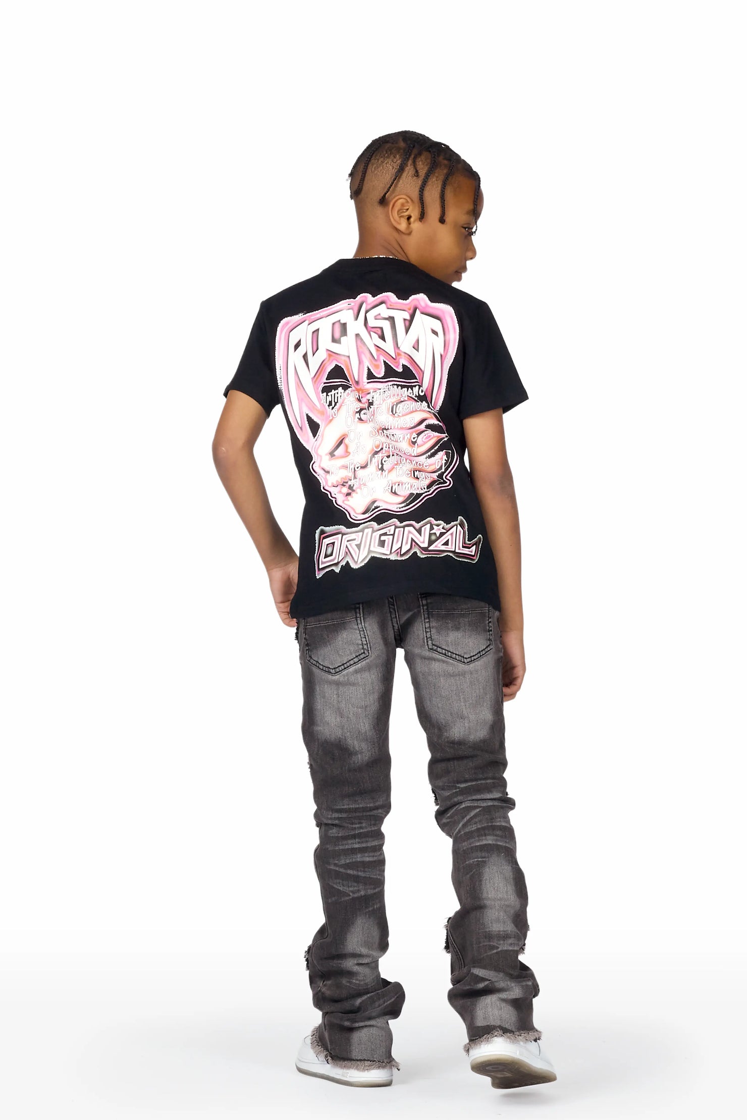 Boys Saburo Black T-Shirt/Super Stacked Flare Jean
