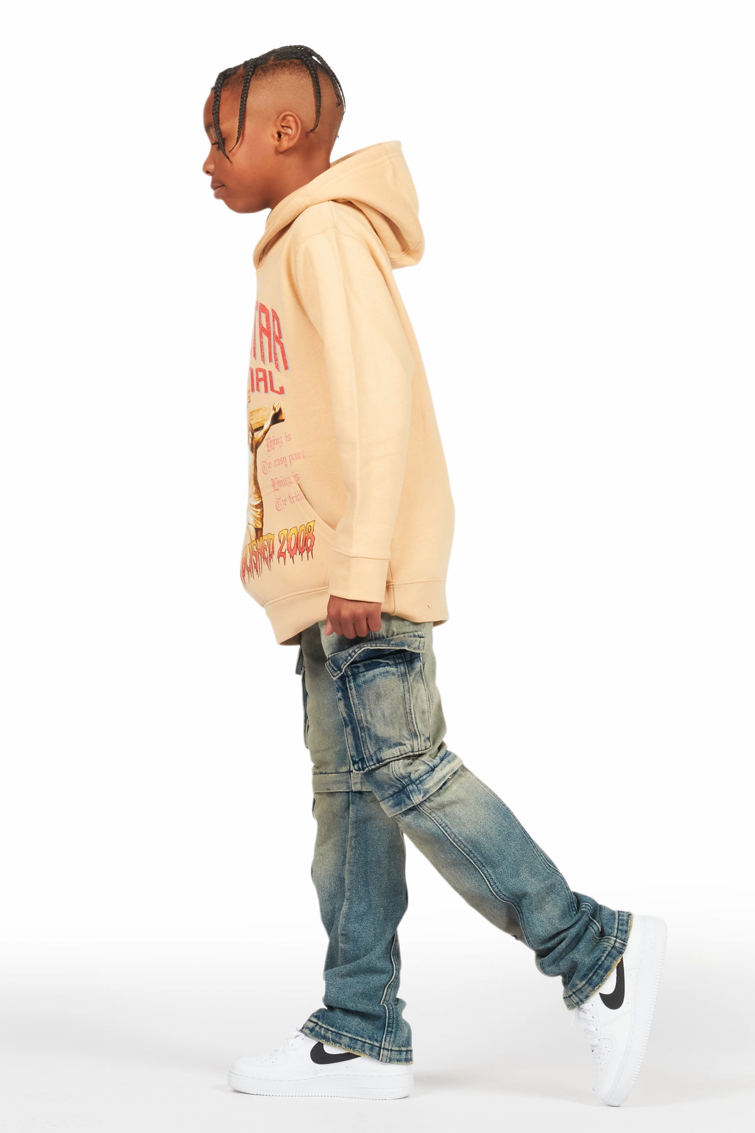 Boys Hayes Beige Hoodie/Stacked Flare Jean Set