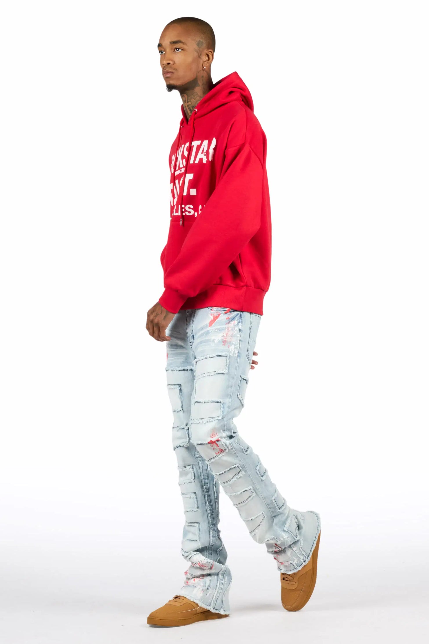 Saxon Red/Blue Hoodie/Stacked Flare Jean Set