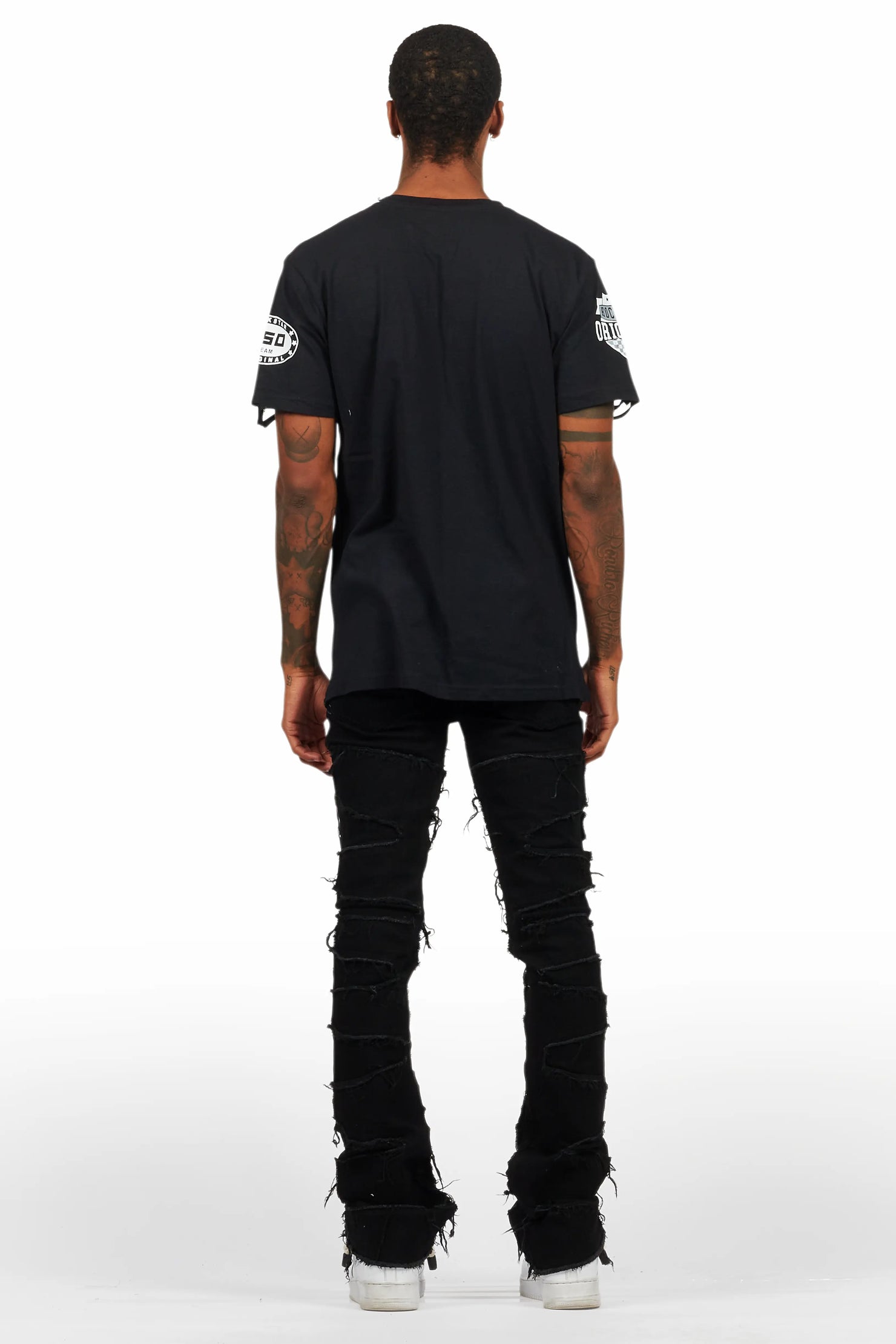 Shaddie Black Painter Stacked Flare Jean