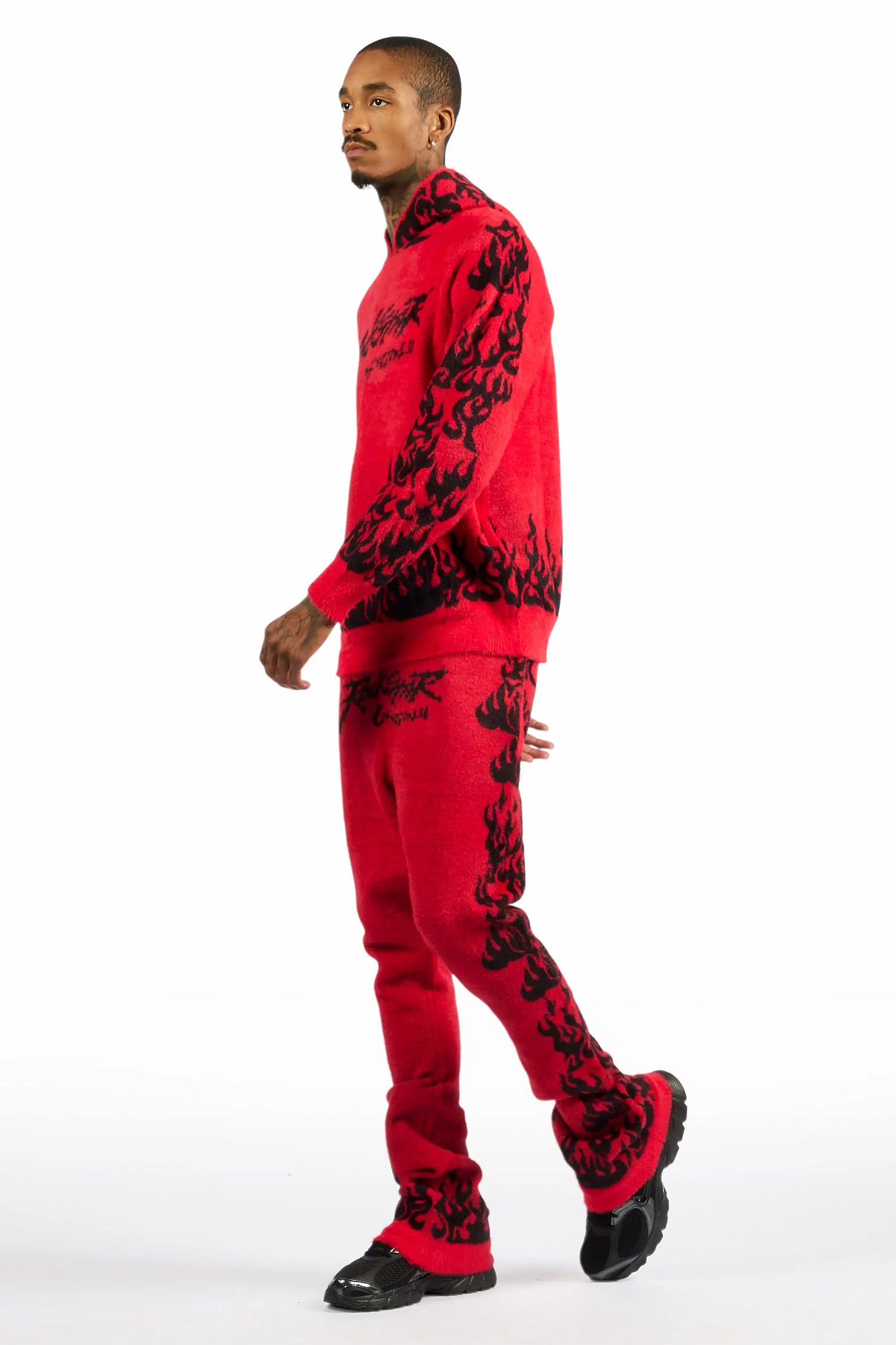 Yash Red Hoodie Stacked Flare Track Set