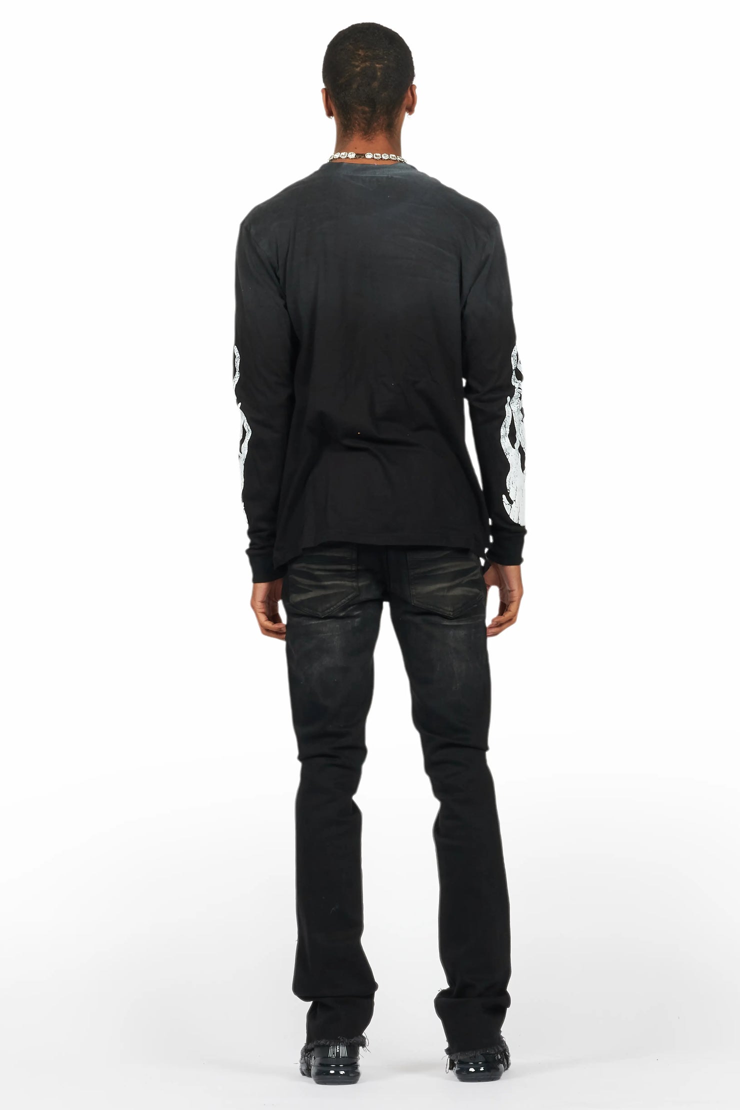 Savag Black Stacked Flare Jean