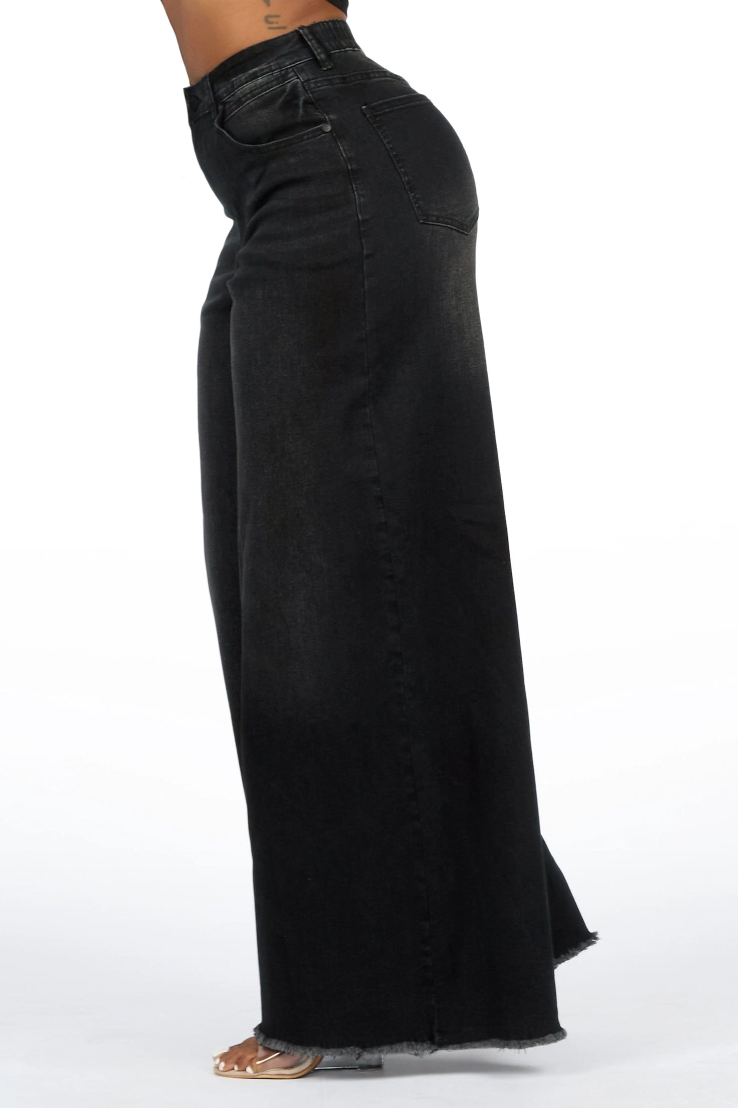 Cegaria Black High Rise Elastic Back Stretch Baggy Jean
