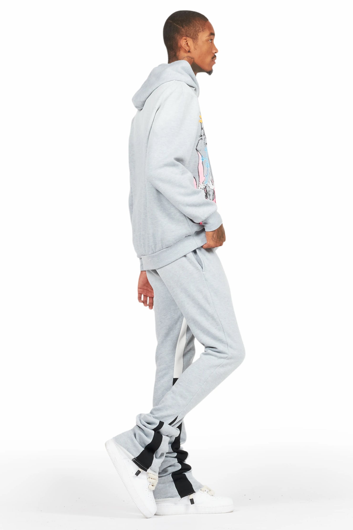 Boone Heather Grey Super Stacked Hoodie Track Set