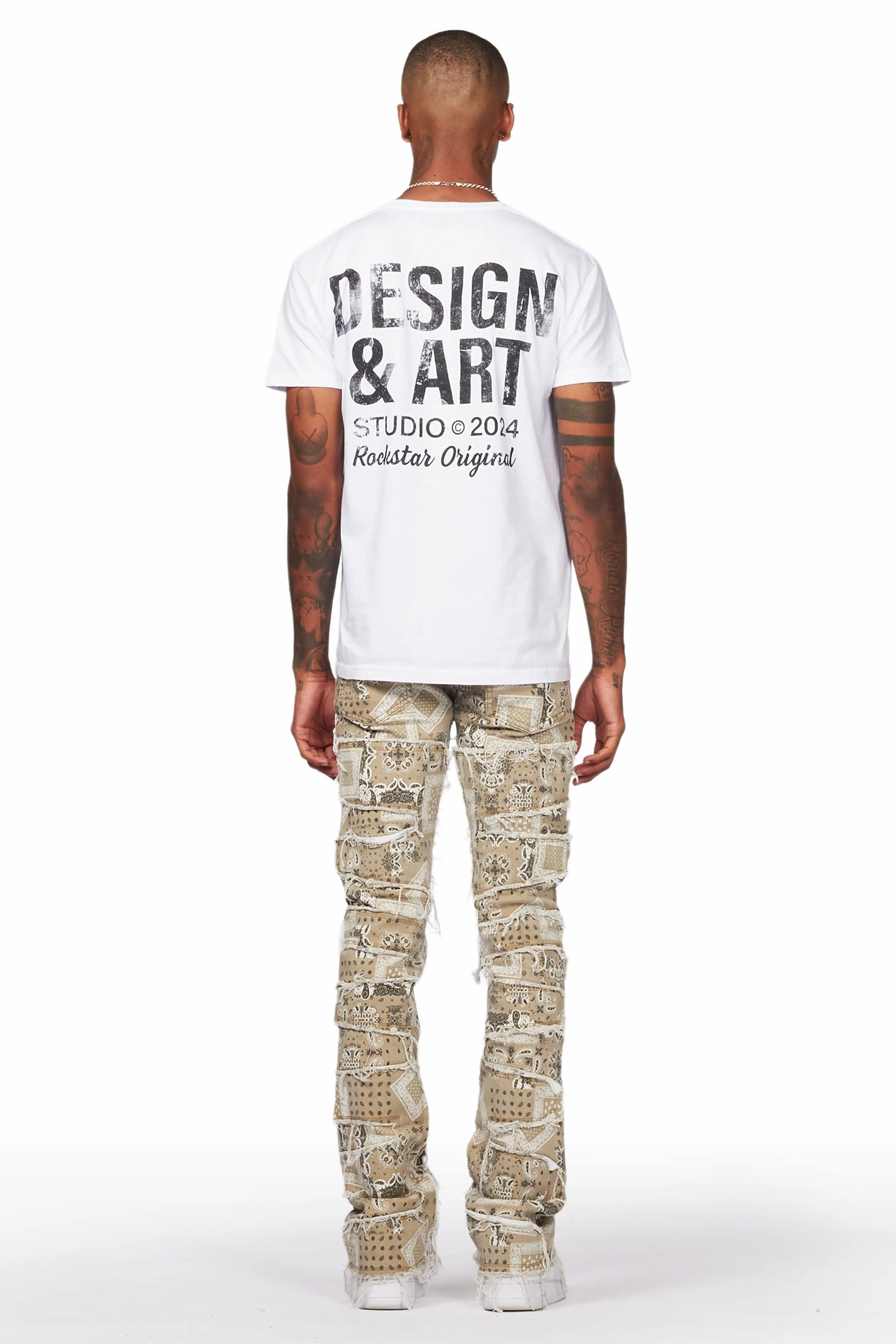 Fahim Beige Painter Stacked Flare Jean