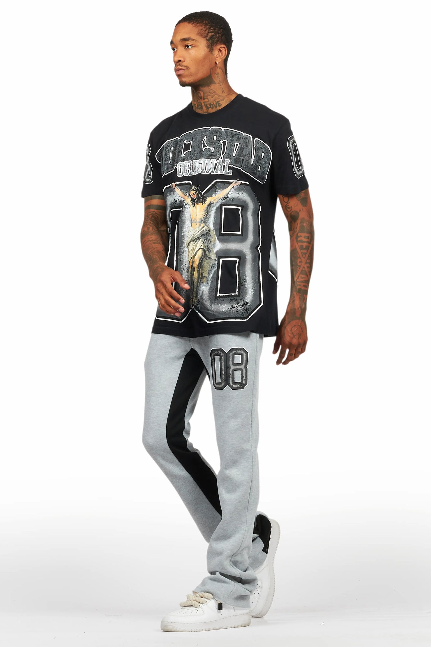 Fields Black/Grey T-Shirt/Baggy Stacked Track Set