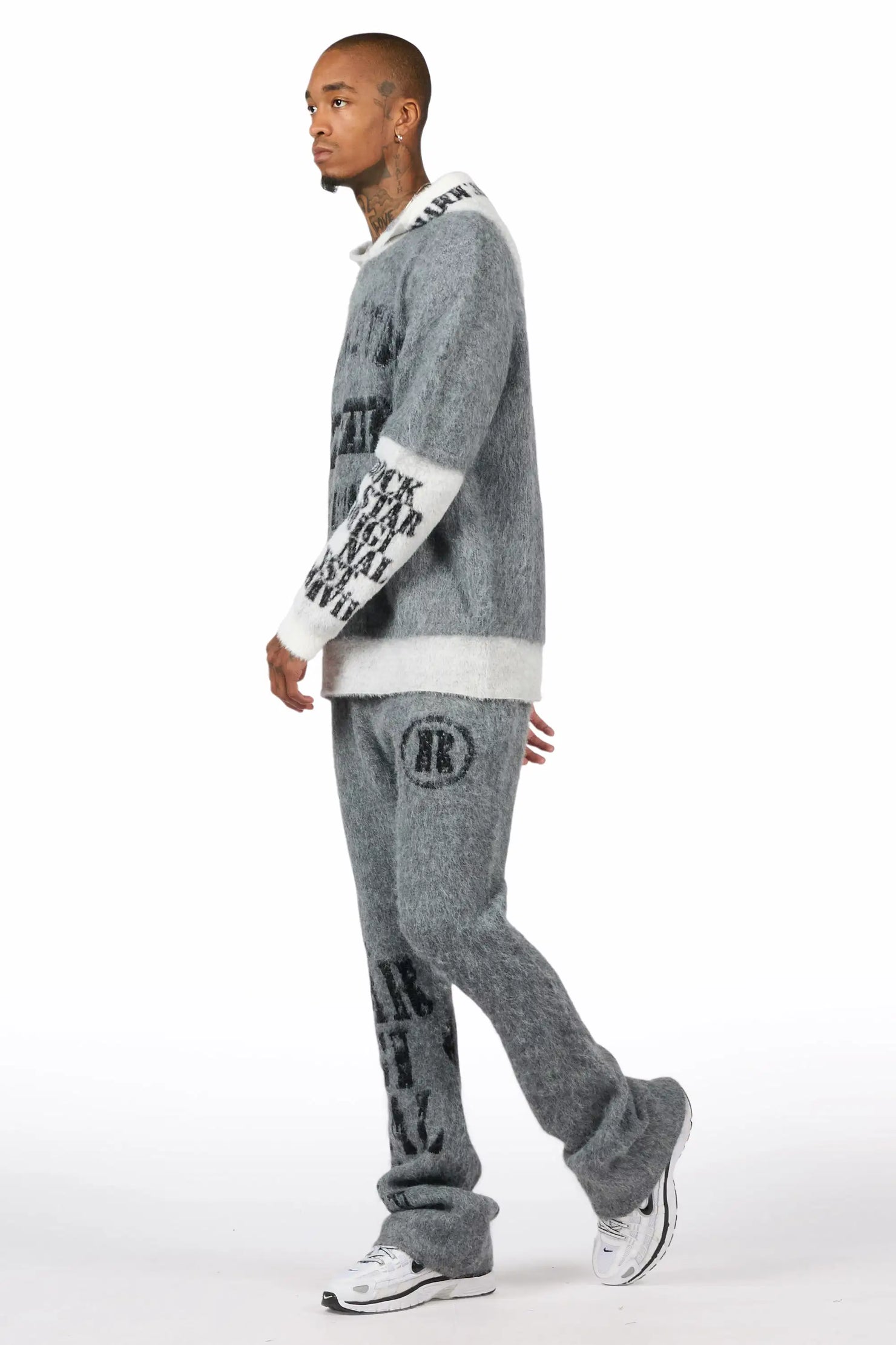 Steri Grey Mohair Hoodie Stacked Flare Track Set