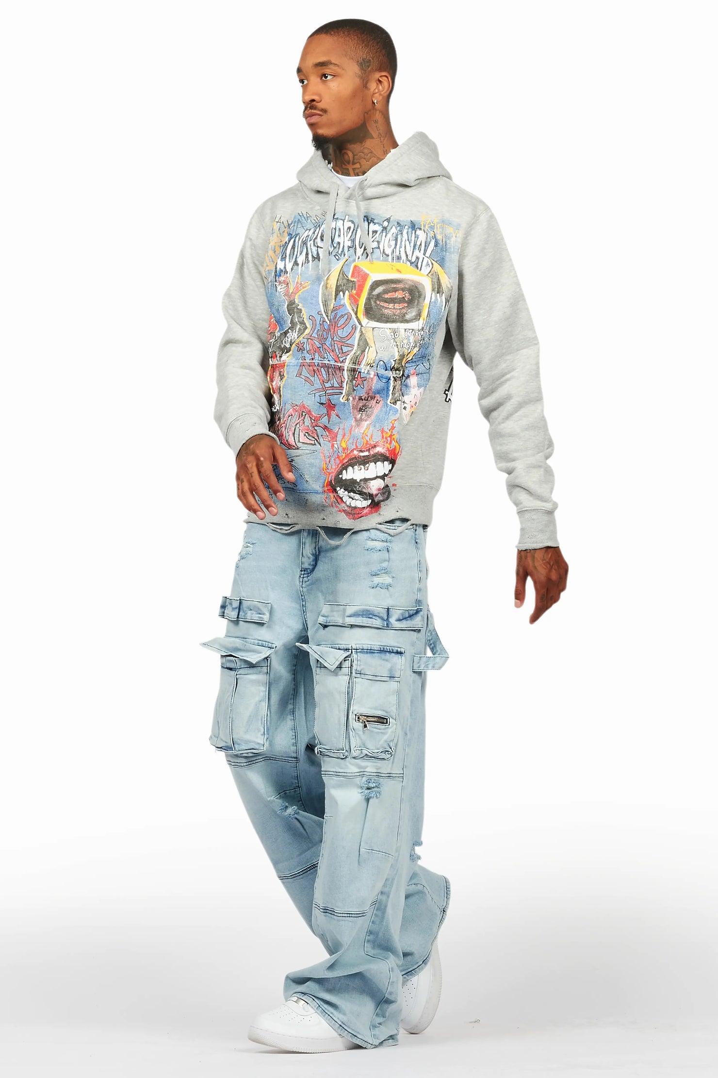 Yooz Heather Grey Hoodie & Burain Baggy Fit Jean Bundle