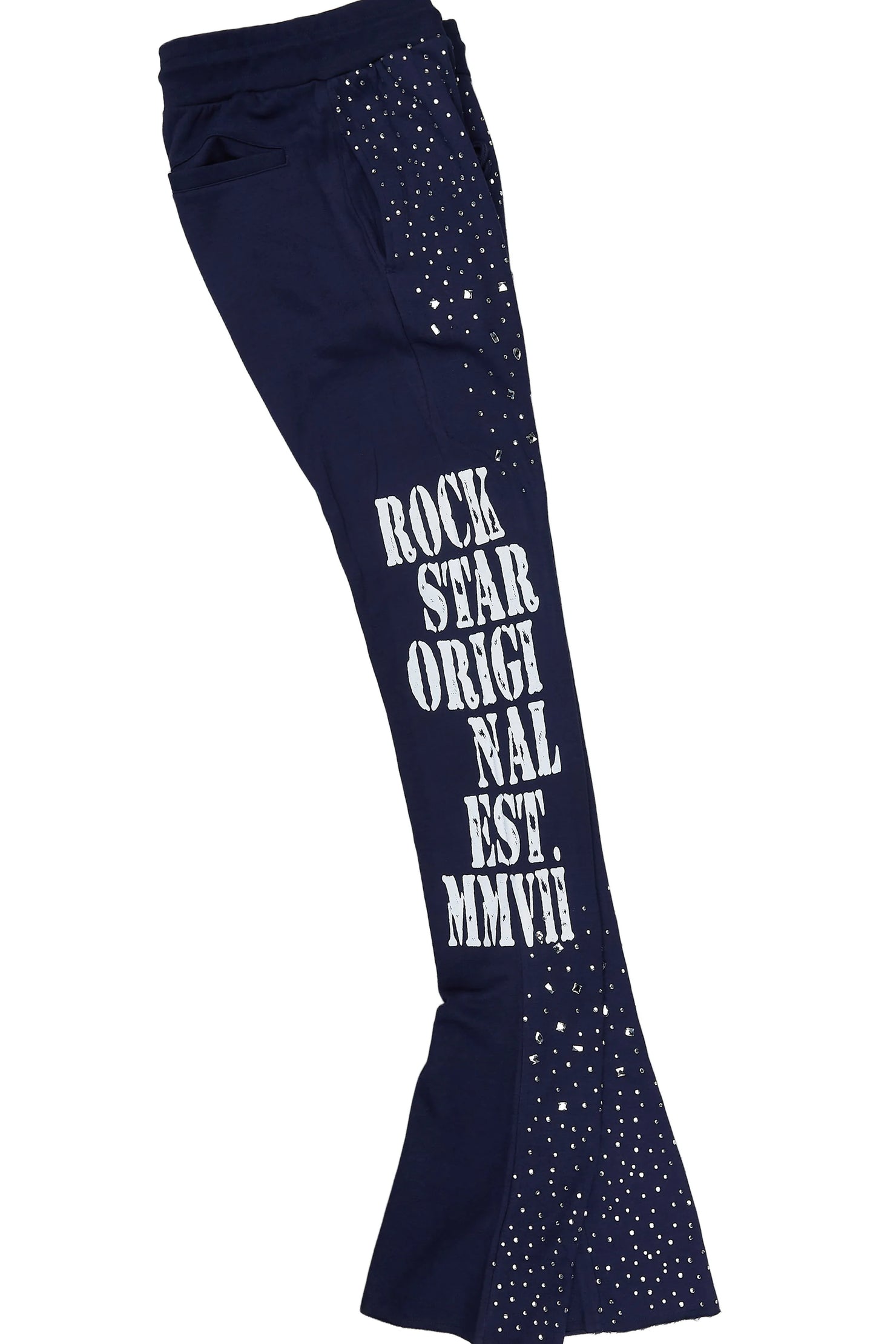 Borya Navy 2.0 Rhinestone Hoodie/Stacked Pant Track Set