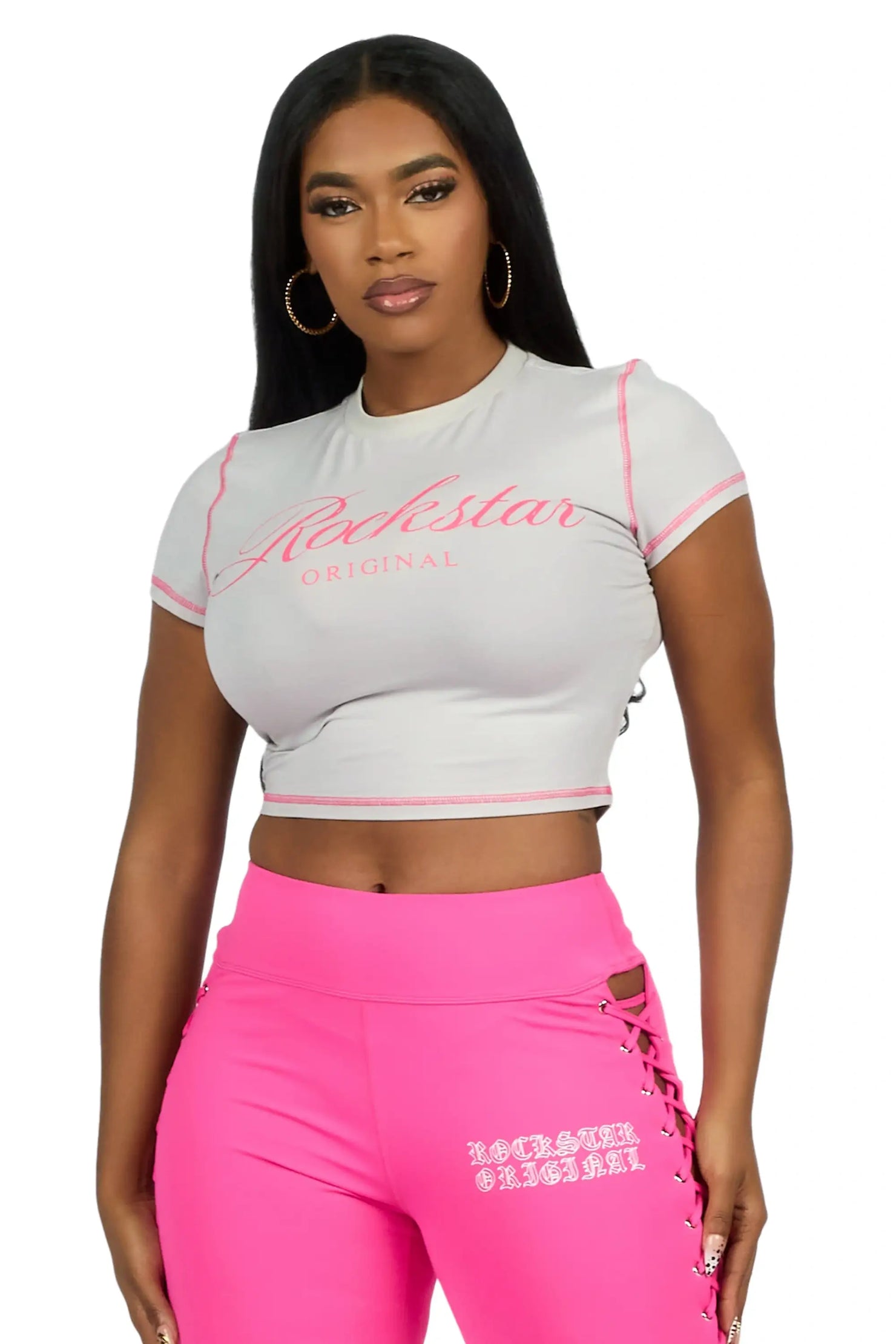 Sharae Grey/Pink Baby Tee Shirt