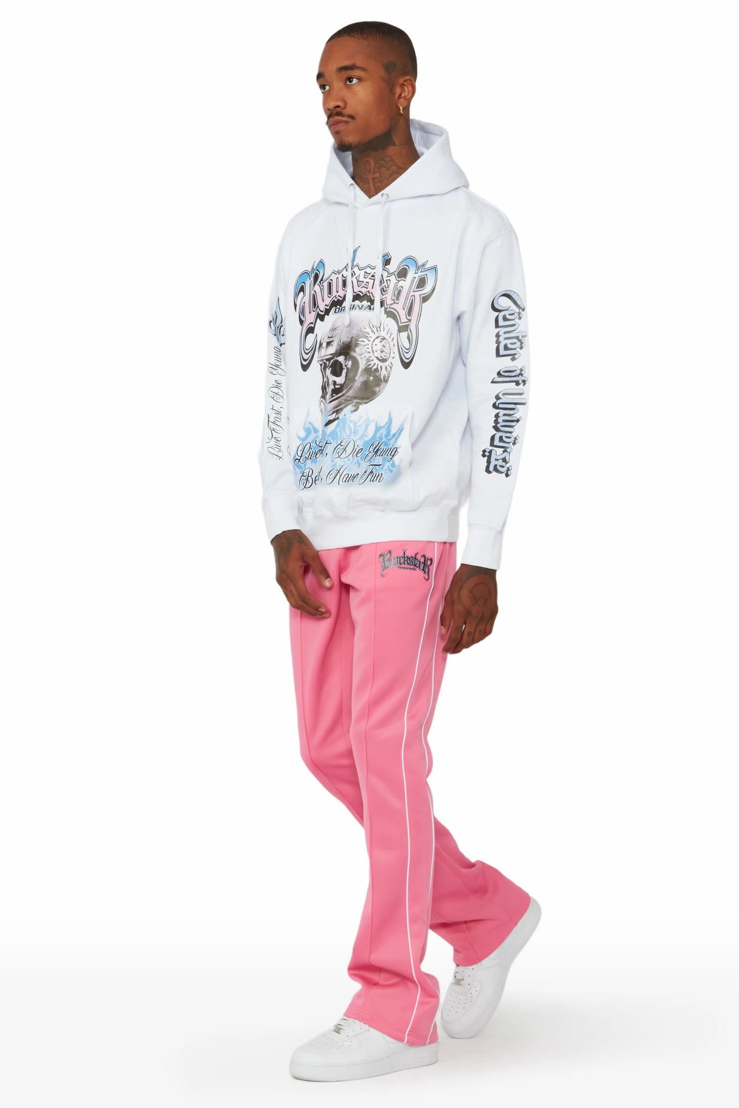 Kimball White/Pink Graphic Hoodie/Track Pant Set