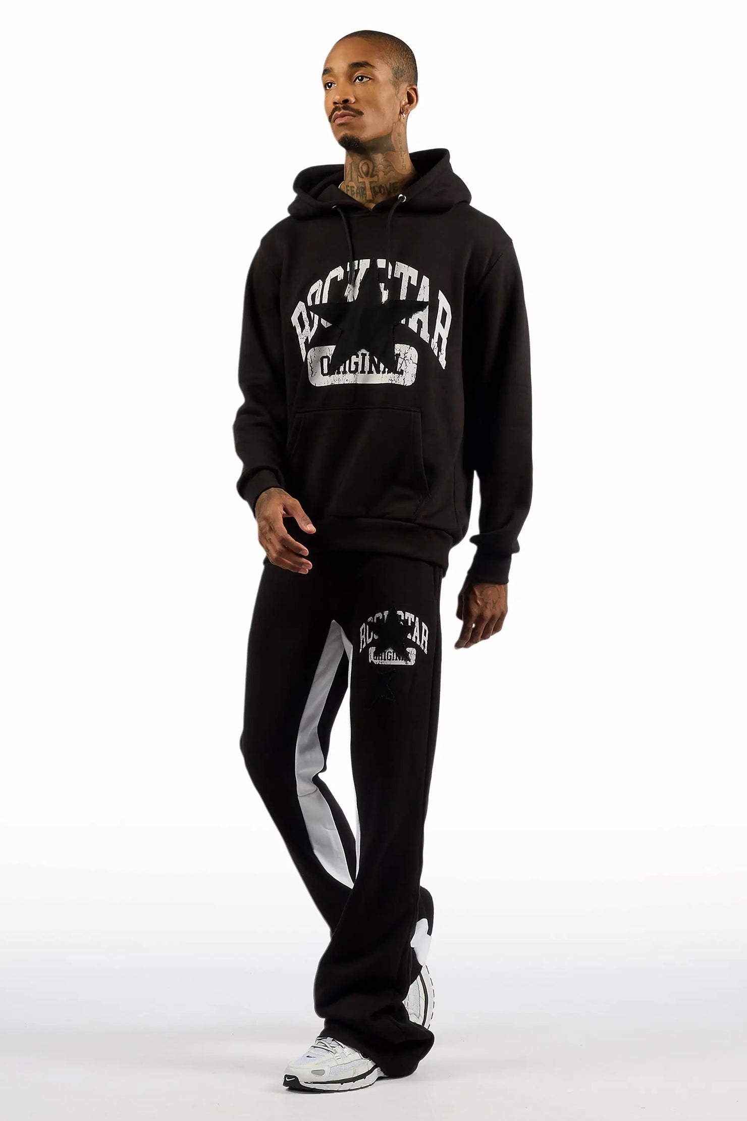 Mallor Black Hoodie Stacked Flare Track Set