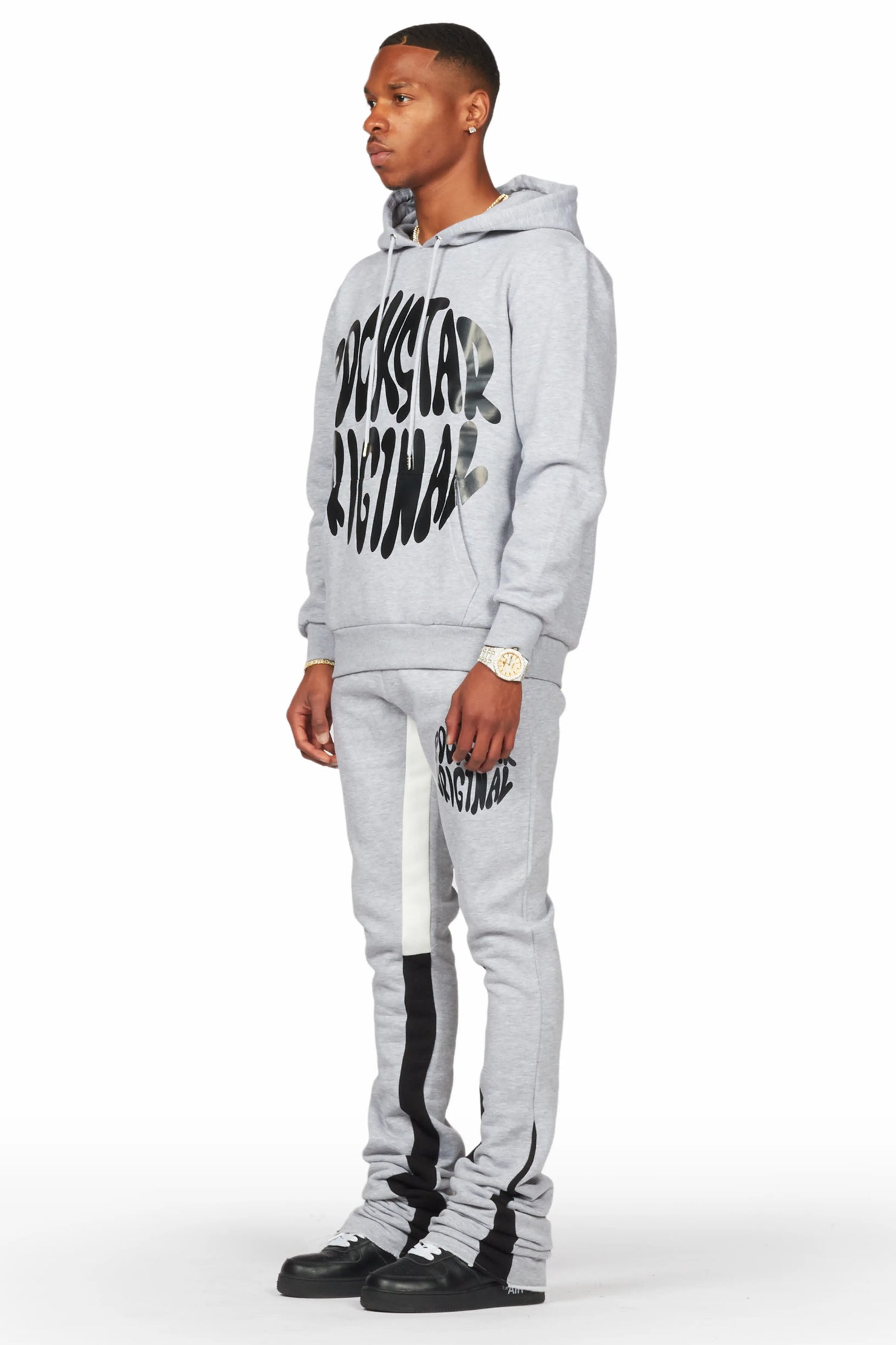 Thierry Heather Grey Super Stacked Flare Track Pant Set