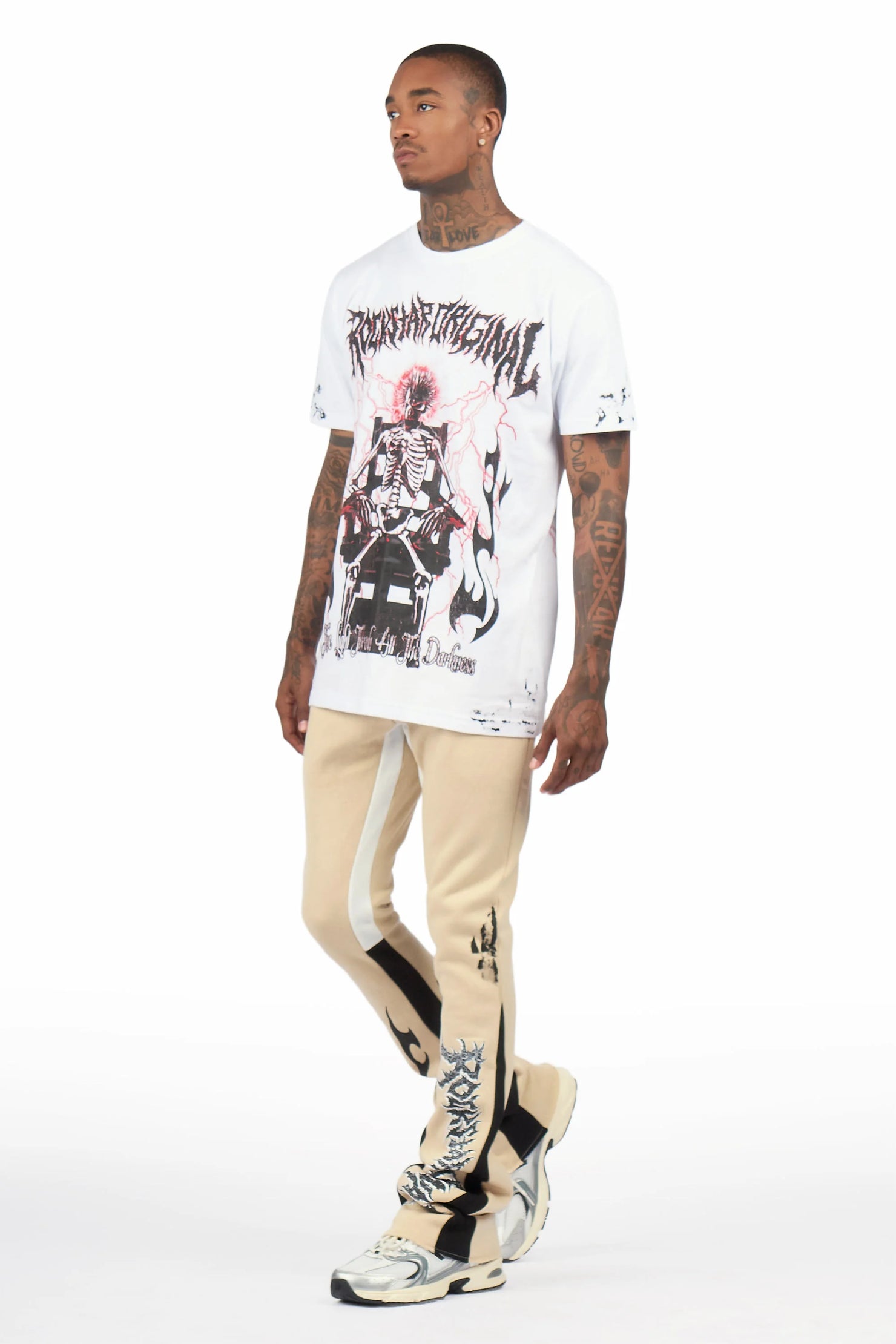 Deathrow 2.0 White/Beige T-Shirt/Stacked Flare Pant Set