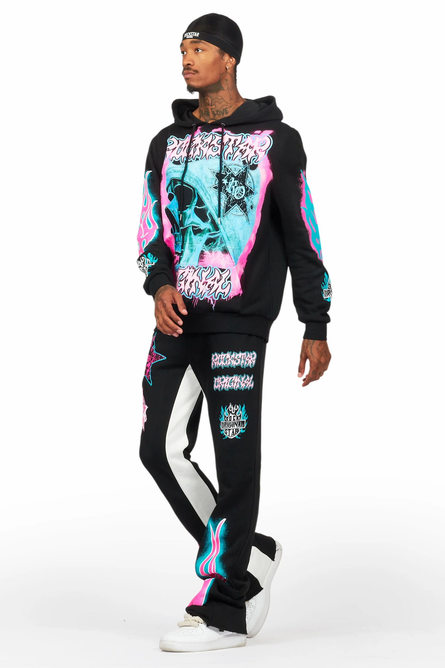 Adkin Black Hoodie/Baggy Track Pant Set