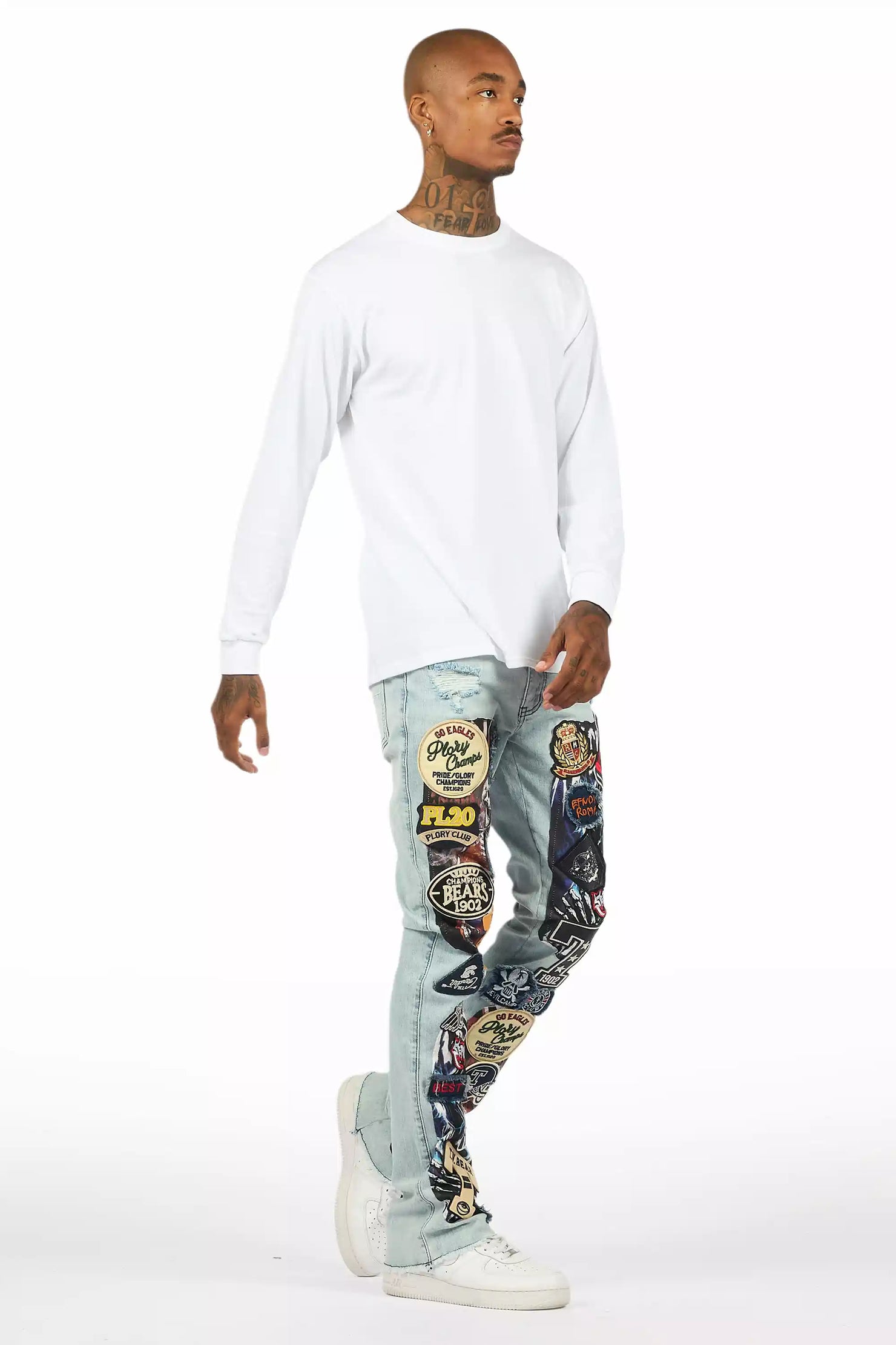 Espan Light Blue Stacked Flare Jean