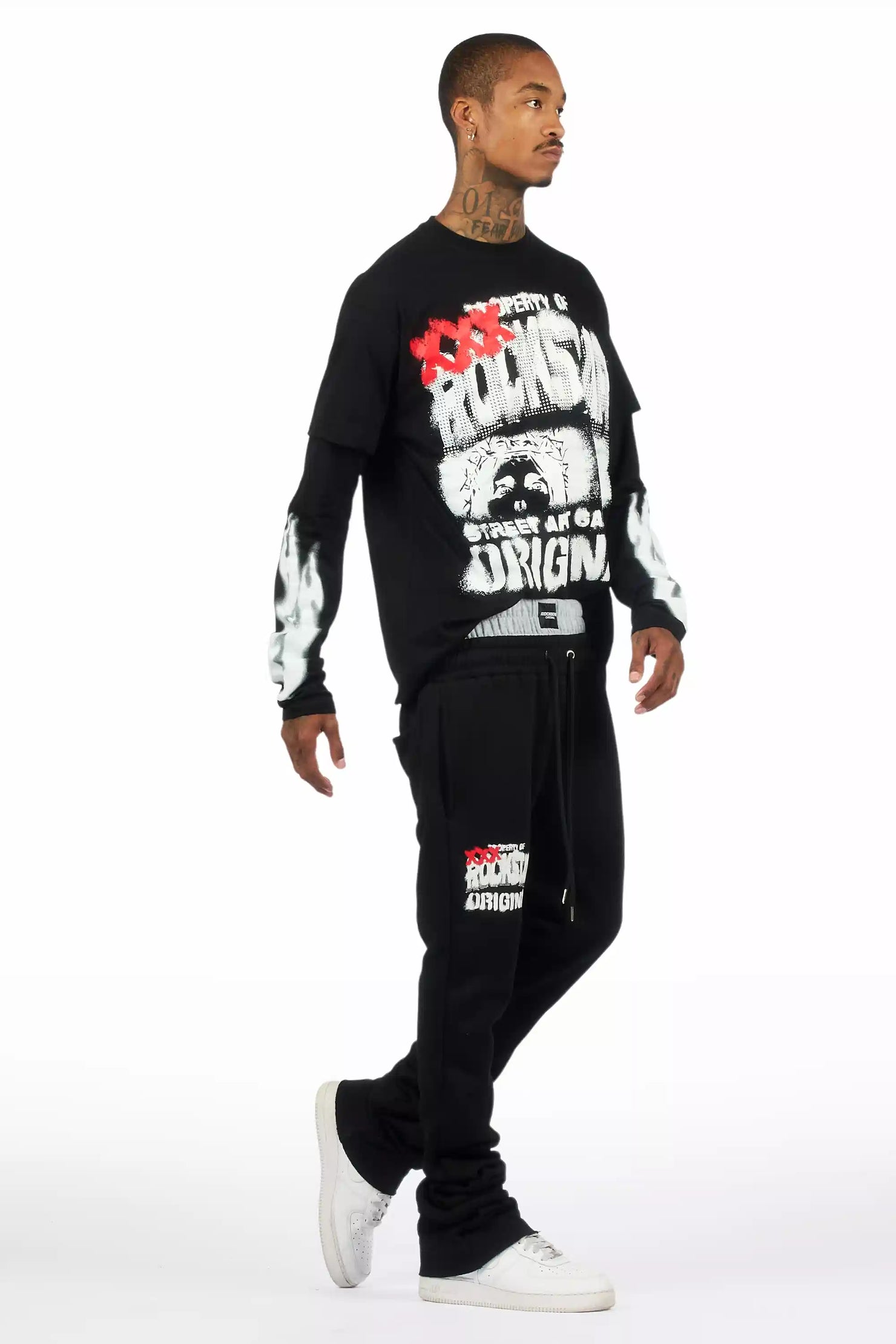 Mool Black Double Layer T-Shirt/Baggy Pant Set