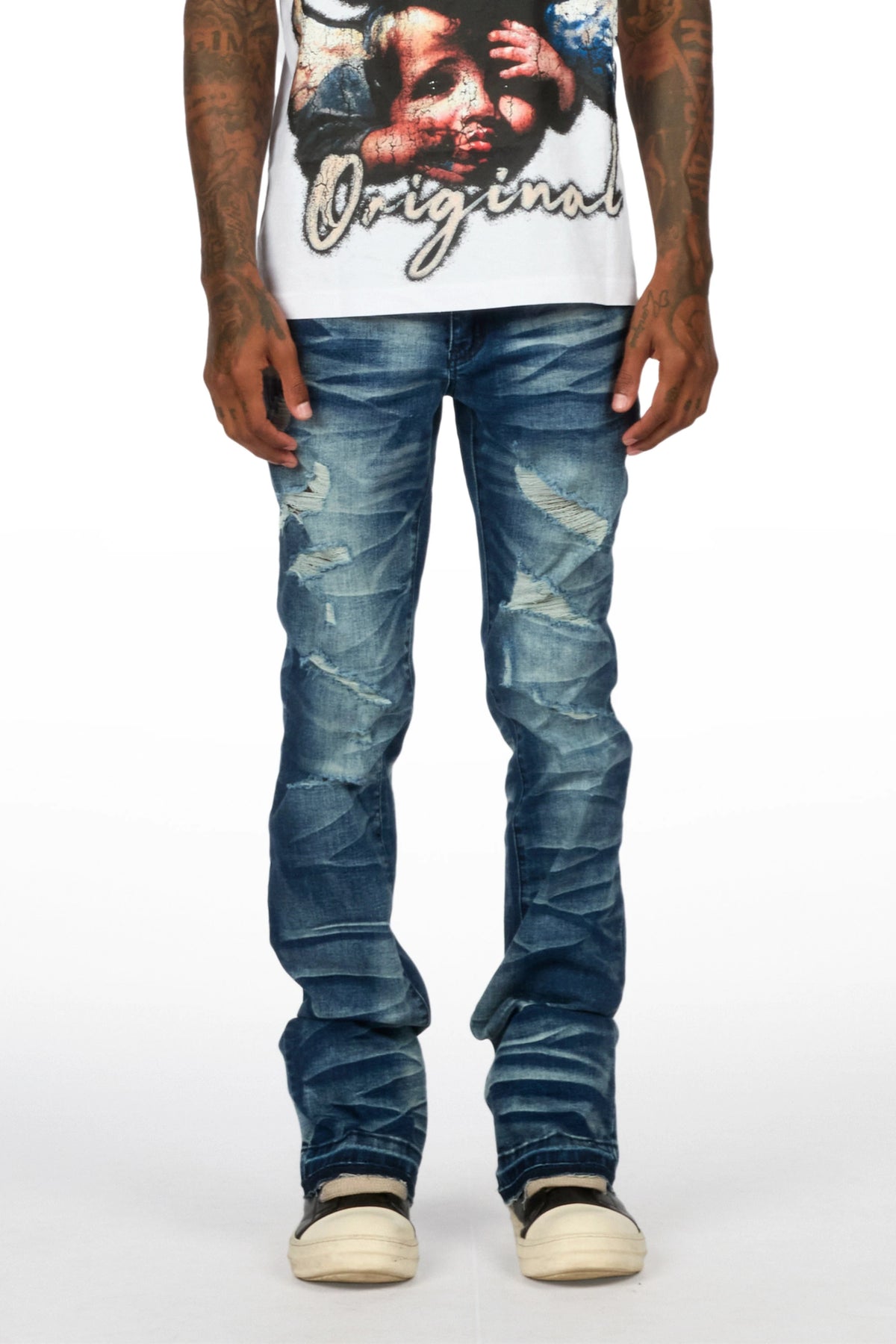 Denning Dark Blue Stacked Jean