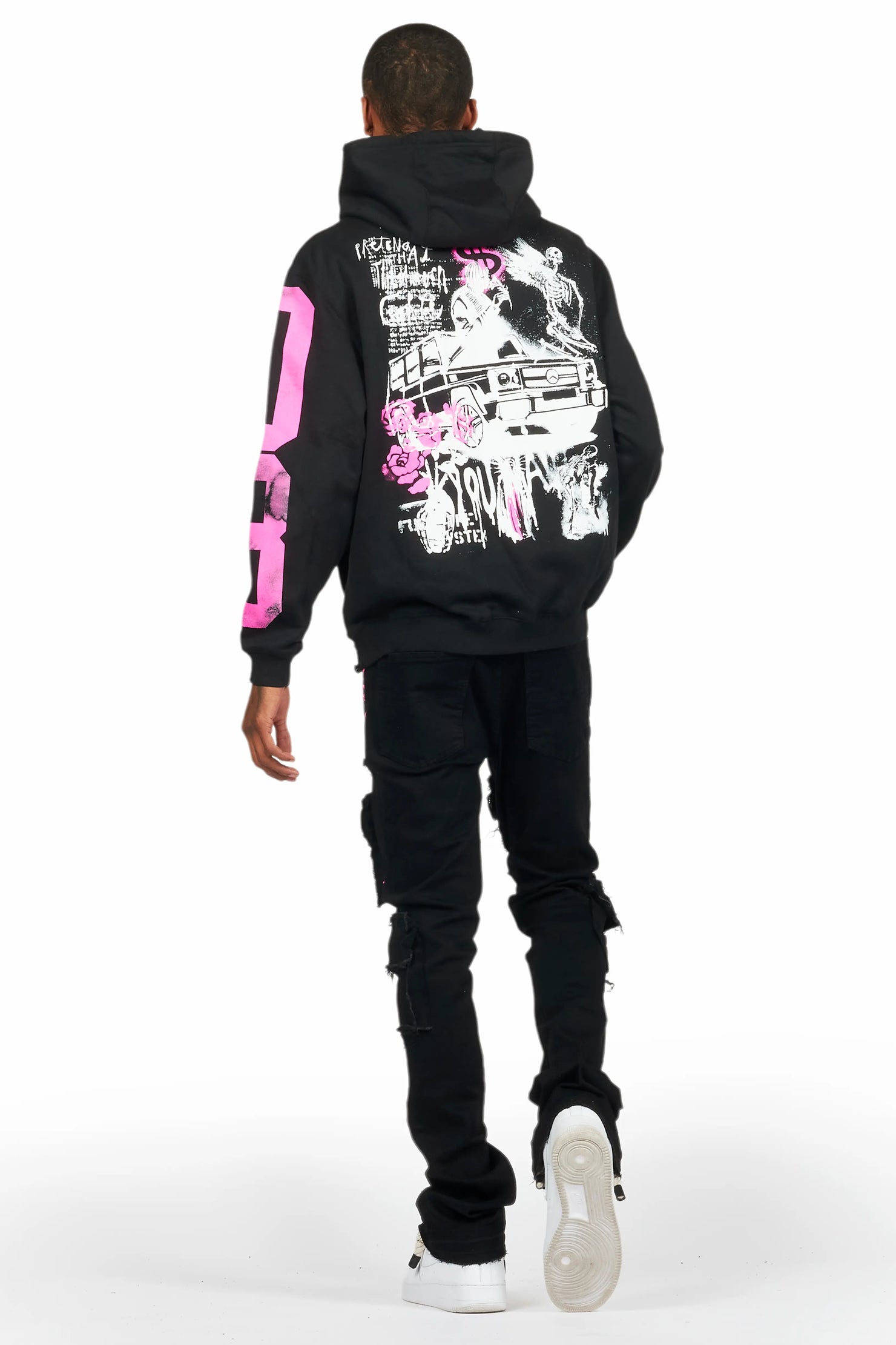 Grill Black/Pink Hoodie/Stacked Flare Jean Bundle
