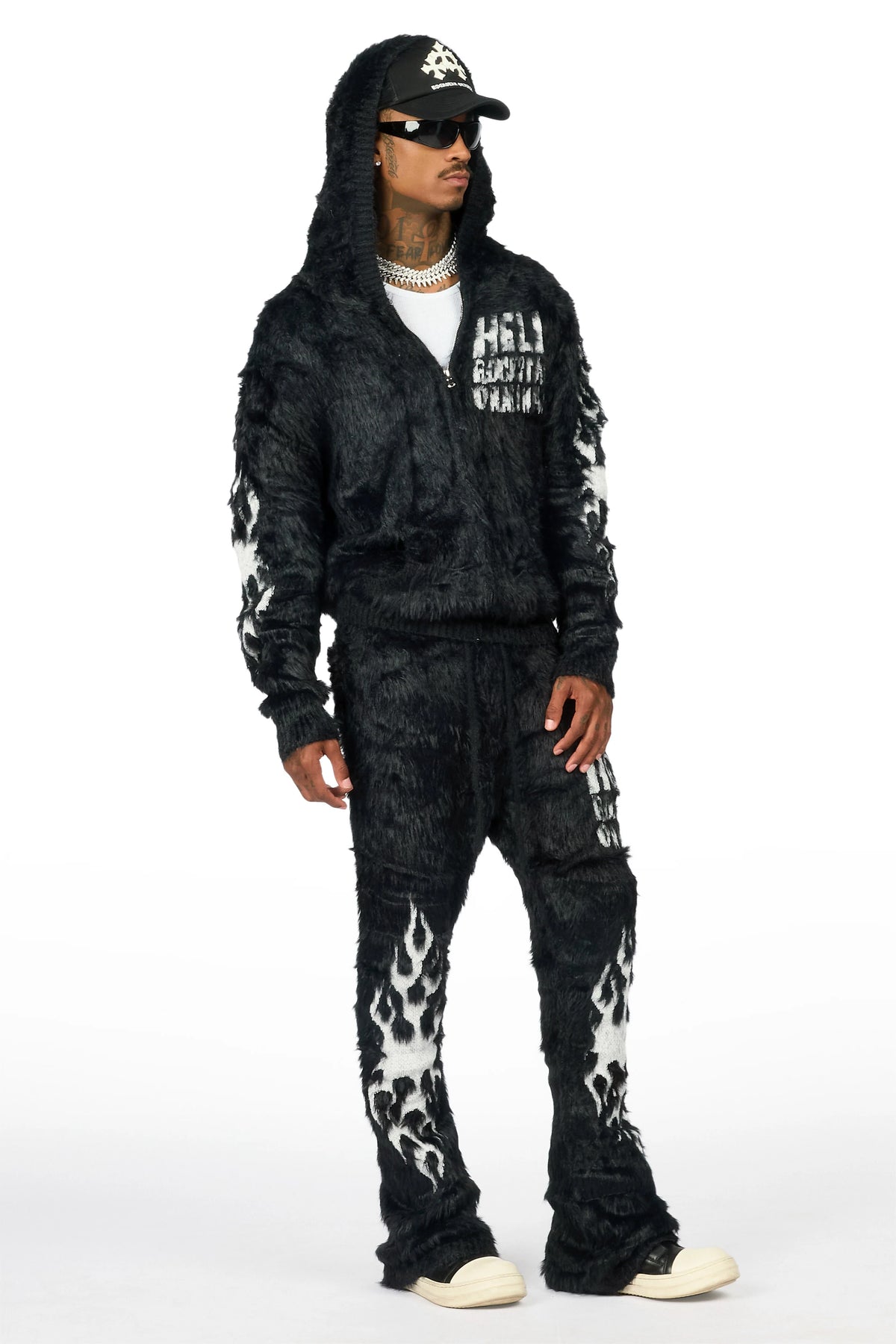 Toshio Black Stacked Flare Knitted Mohair Track Set