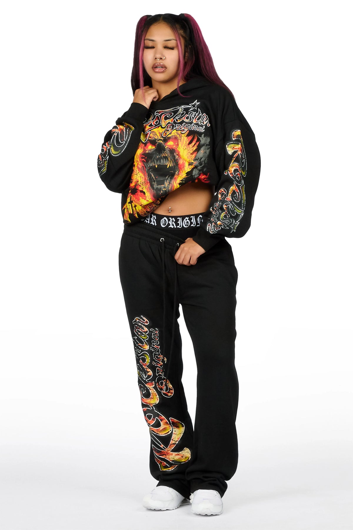 Taliyah Black Graphic Baggy Fit Track Set