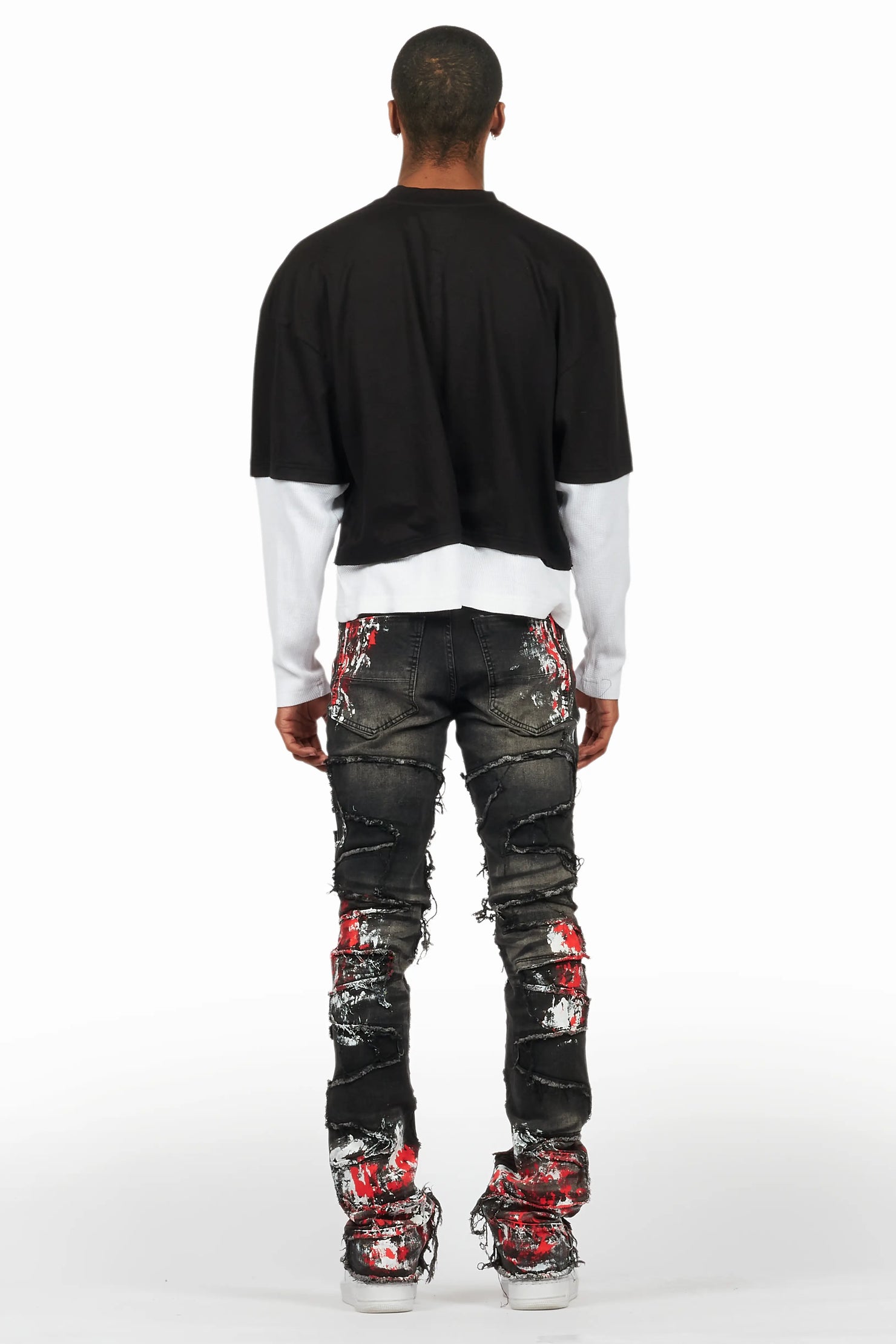 Kodak Grey/Red Painter Stacked Flare Fringe Jean