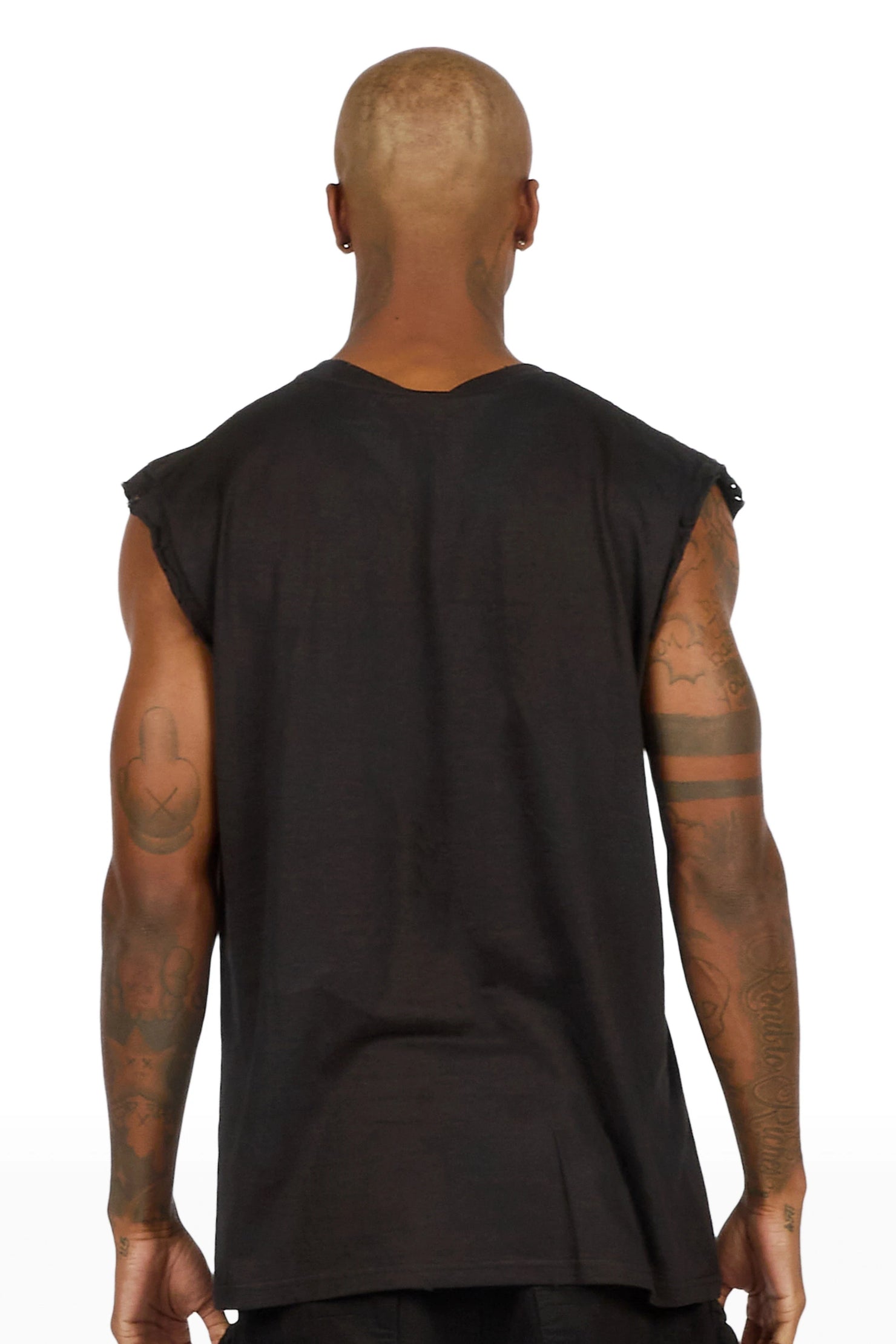 Chazen Black Oversized Cut Off T-Shirt