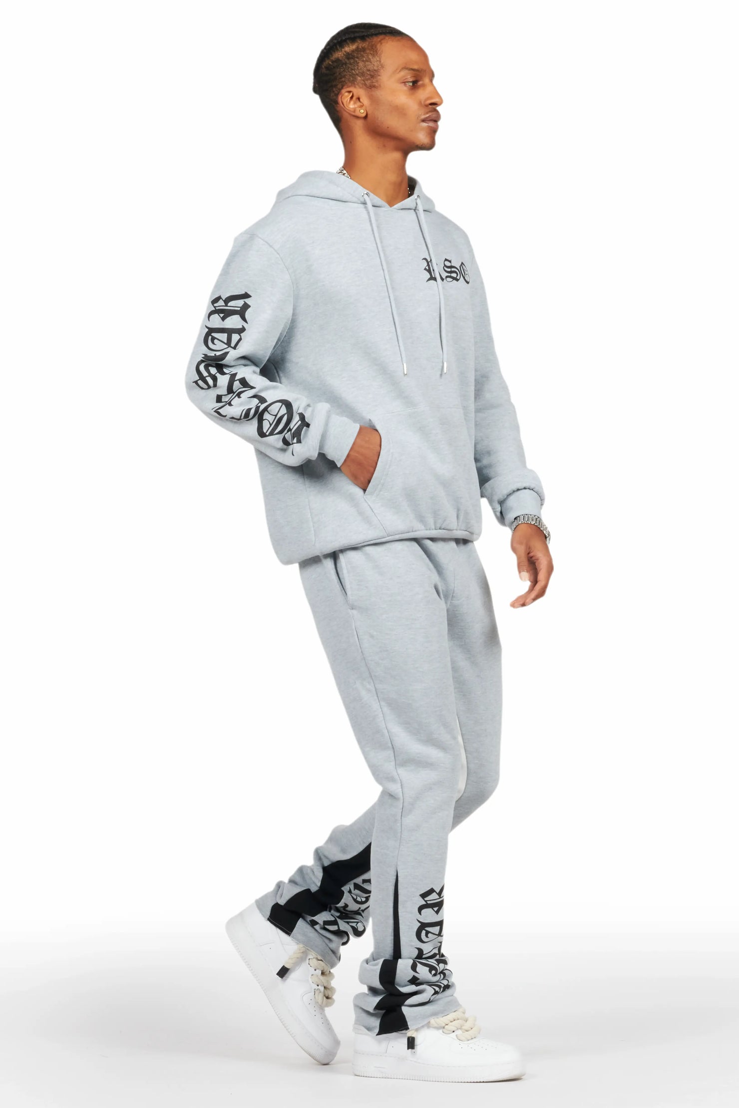 Alonzo Heather Grey Stacked Flare Hoodie Track Set