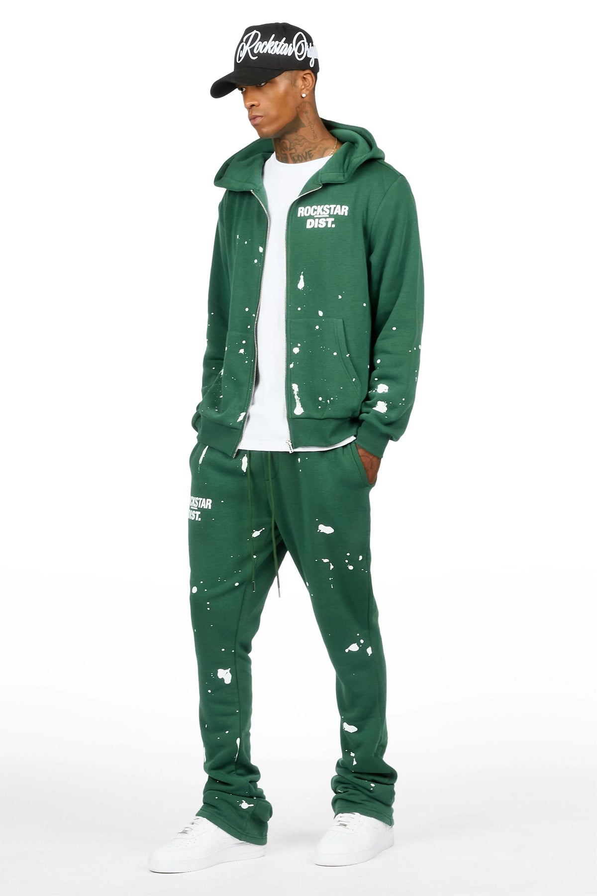 Zip Up Green Raffer Hoodie/Stacked Track Set