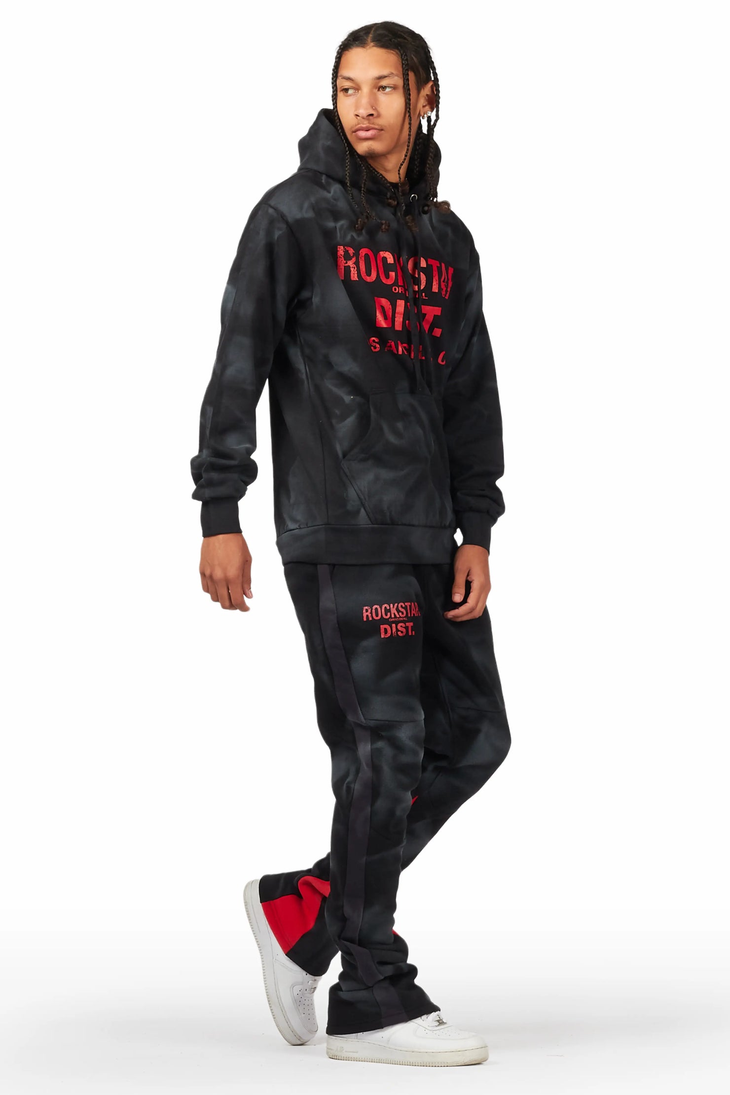Nelly Black/Red Hoodie Stacked Flare Pant Set