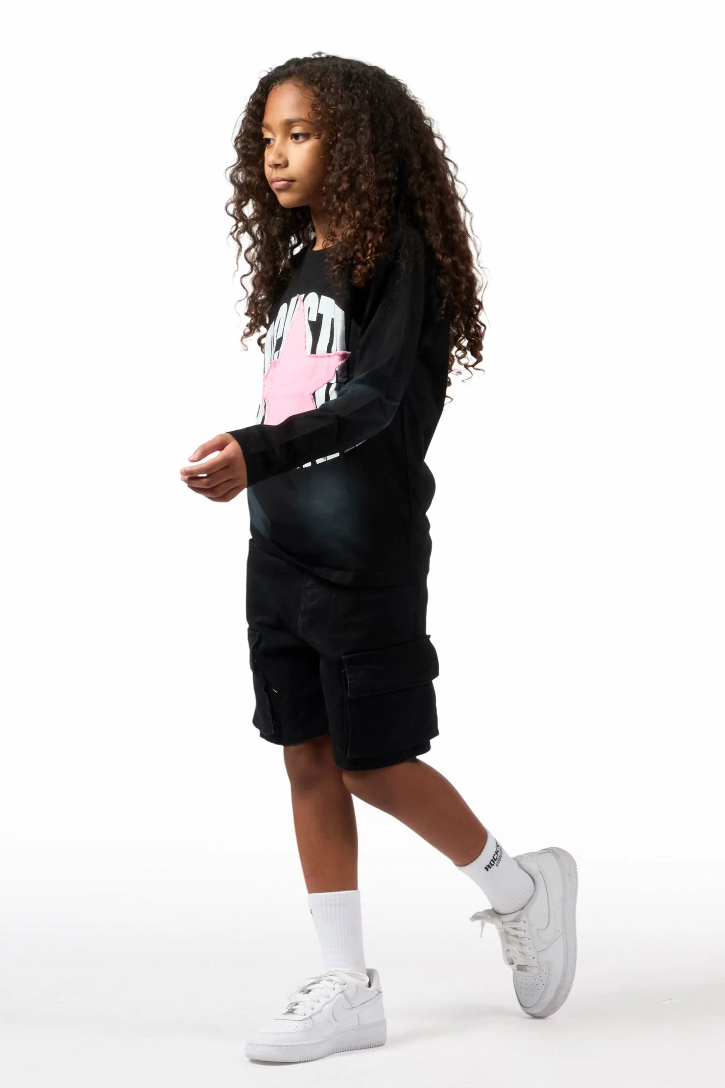Girls Vary Long Sleeve T-Shirt/Denim Short Set