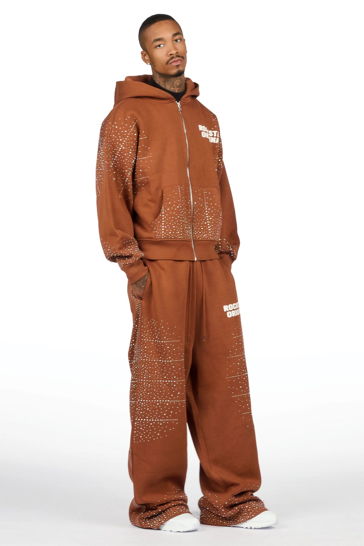 Eoghan Brown Rhinestone Hoodie/Baggy Pant Track Set