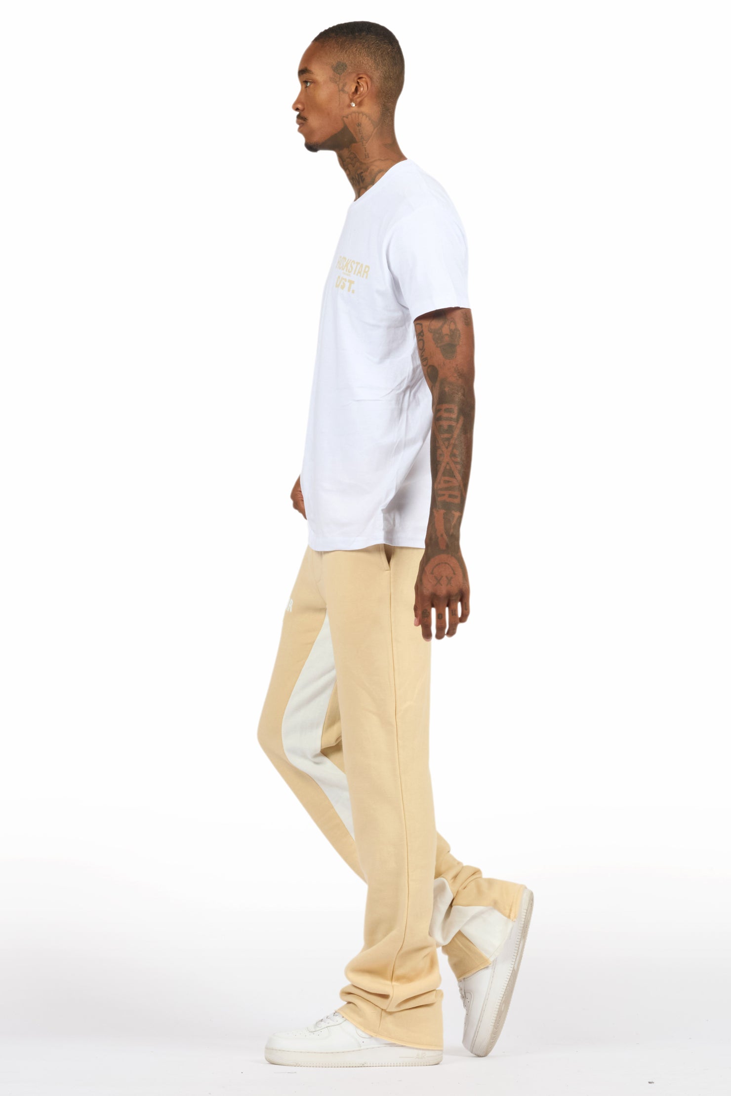 Lake White/Beige T-Shirt/Stacked Baggy Track Pant Set