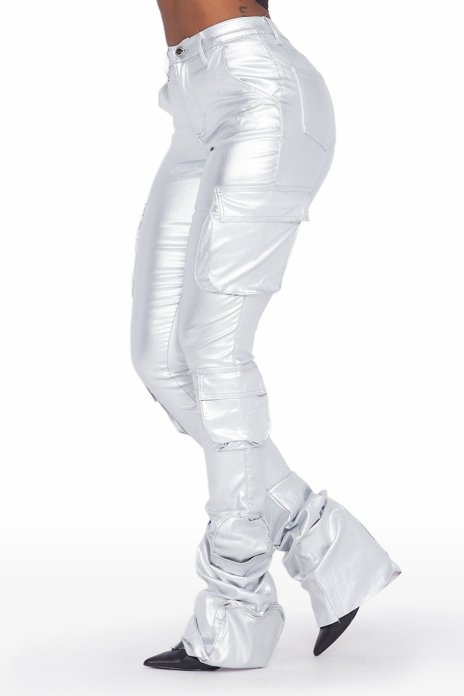 LEAD THE WAY BRUSHED METALLIC CARGO PANTS IN SILVER