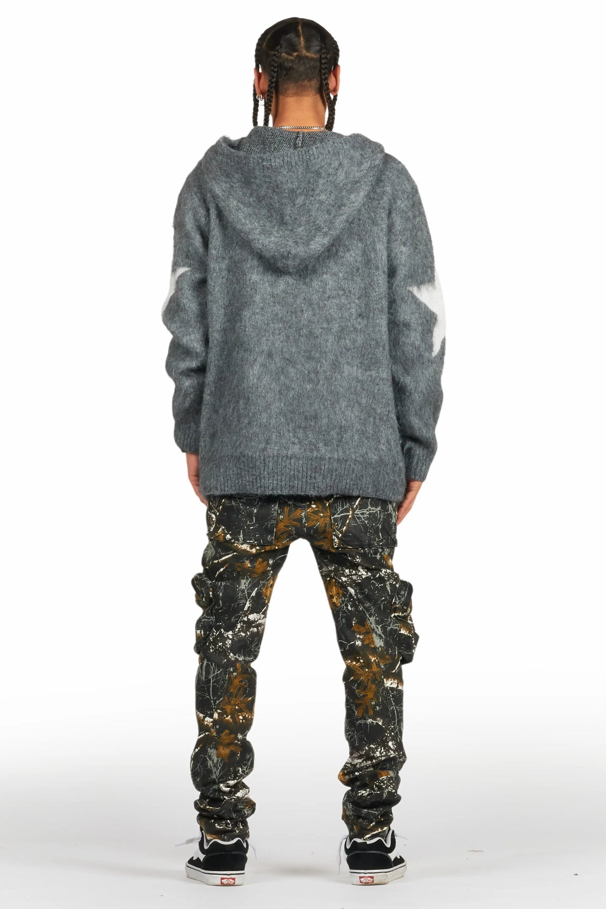 States Grey Graphic Knitted Hoodie